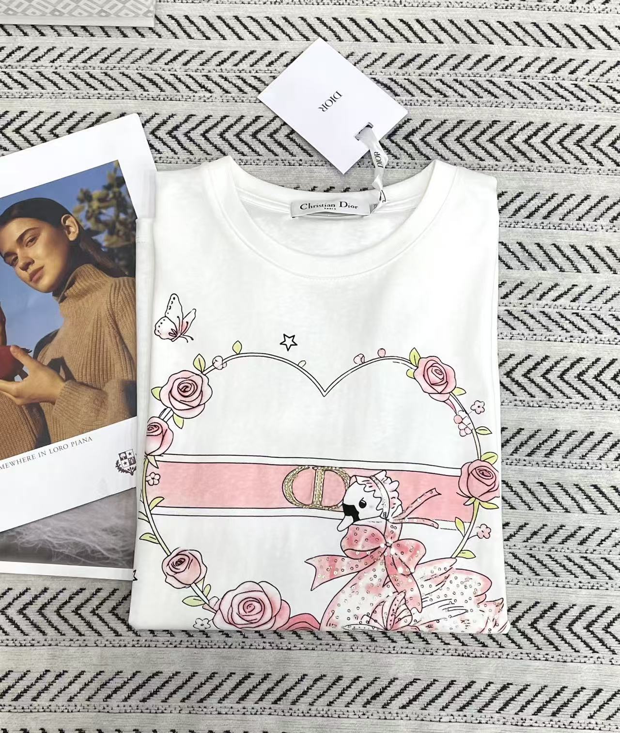 DI0R3Dビーズ付きCD文字Tシャツ【50％割引+送料無料】