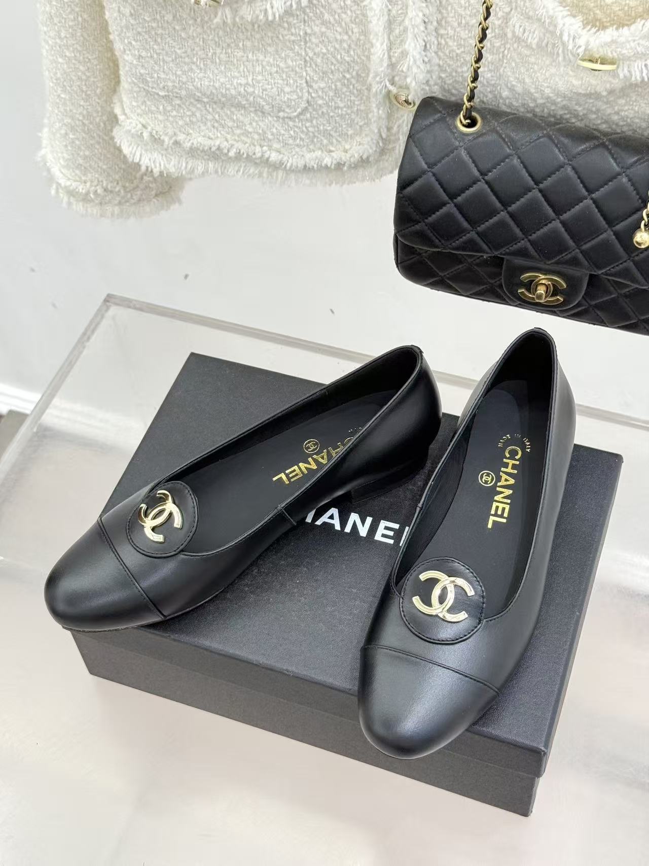 CHANE1 高品質ダブルCラムスキンフラットシューズ【50％割引+送料無料】