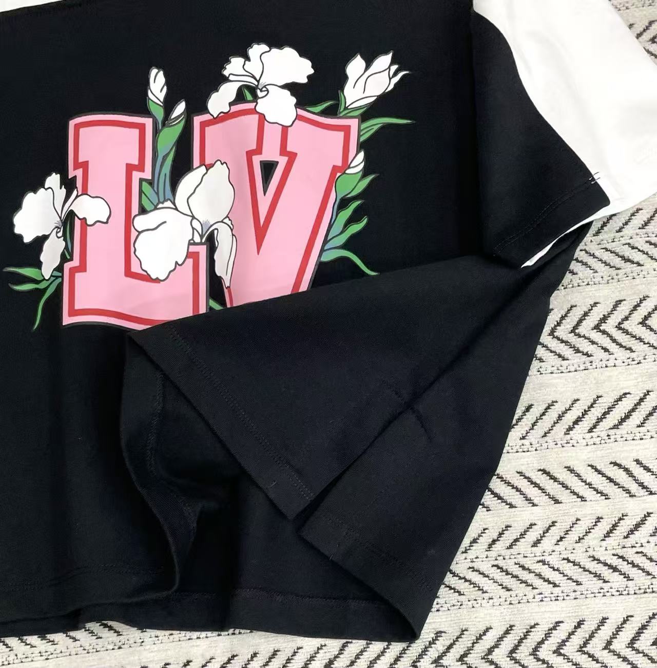 LVプリントVネックカラーブロックTシャツ【50%割引+送料無料】