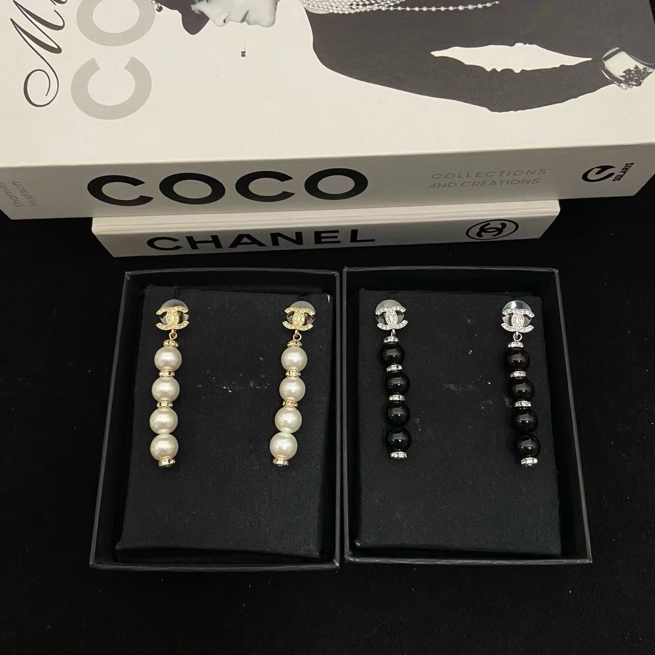 CHANE1 ダブルCタッセルパールスタッドピアス【50％割引+送料無料】