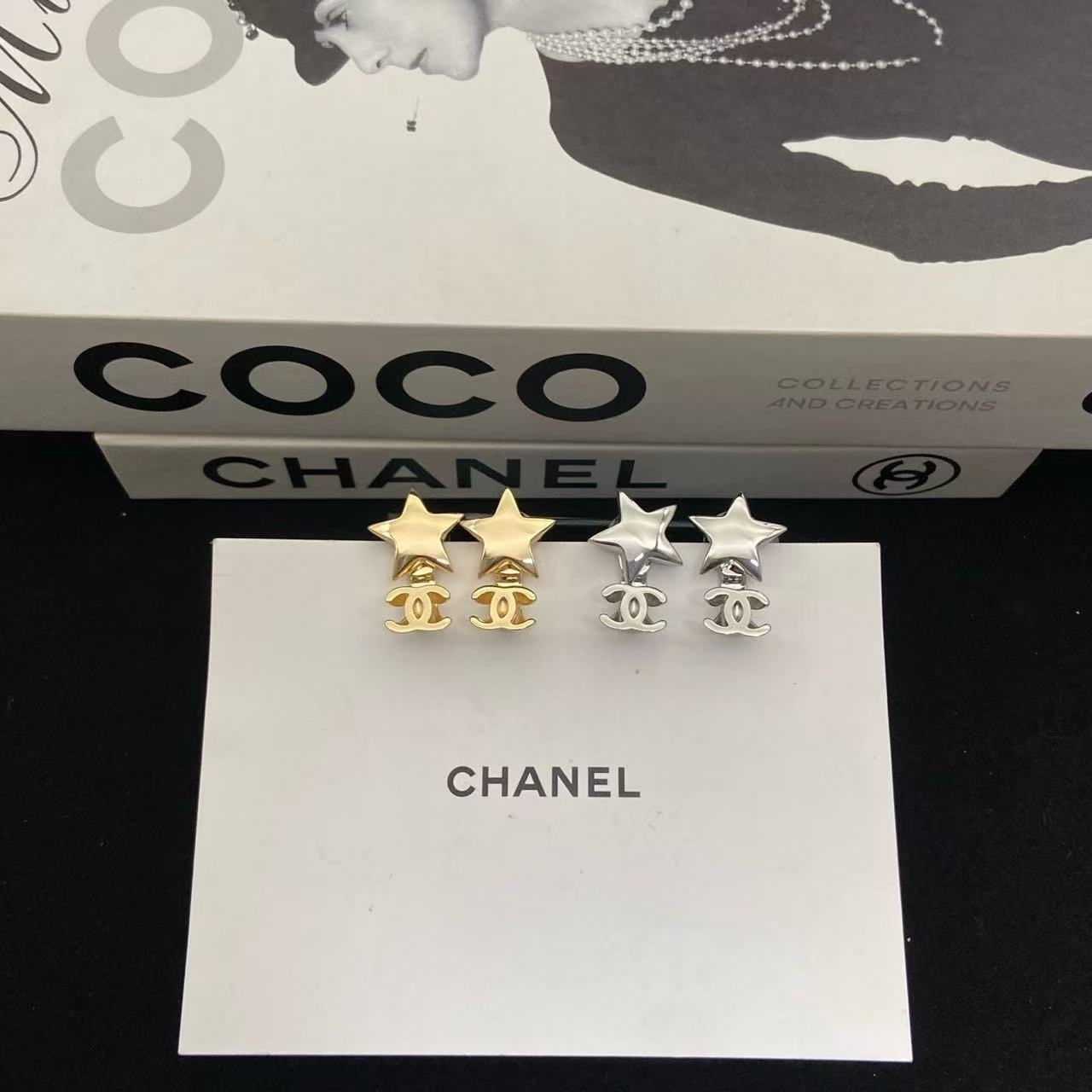 CHANE1 五芒星ダブルCピアス【50％割引+送料無料】