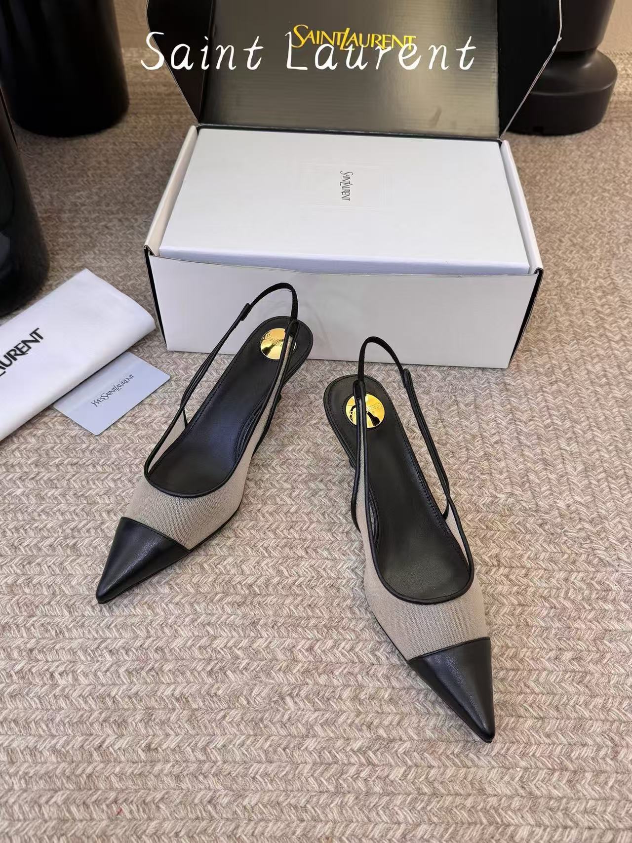 YSL 高品質ポインテッドトゥ ローヒールシューズ【50％割引+送料無料】