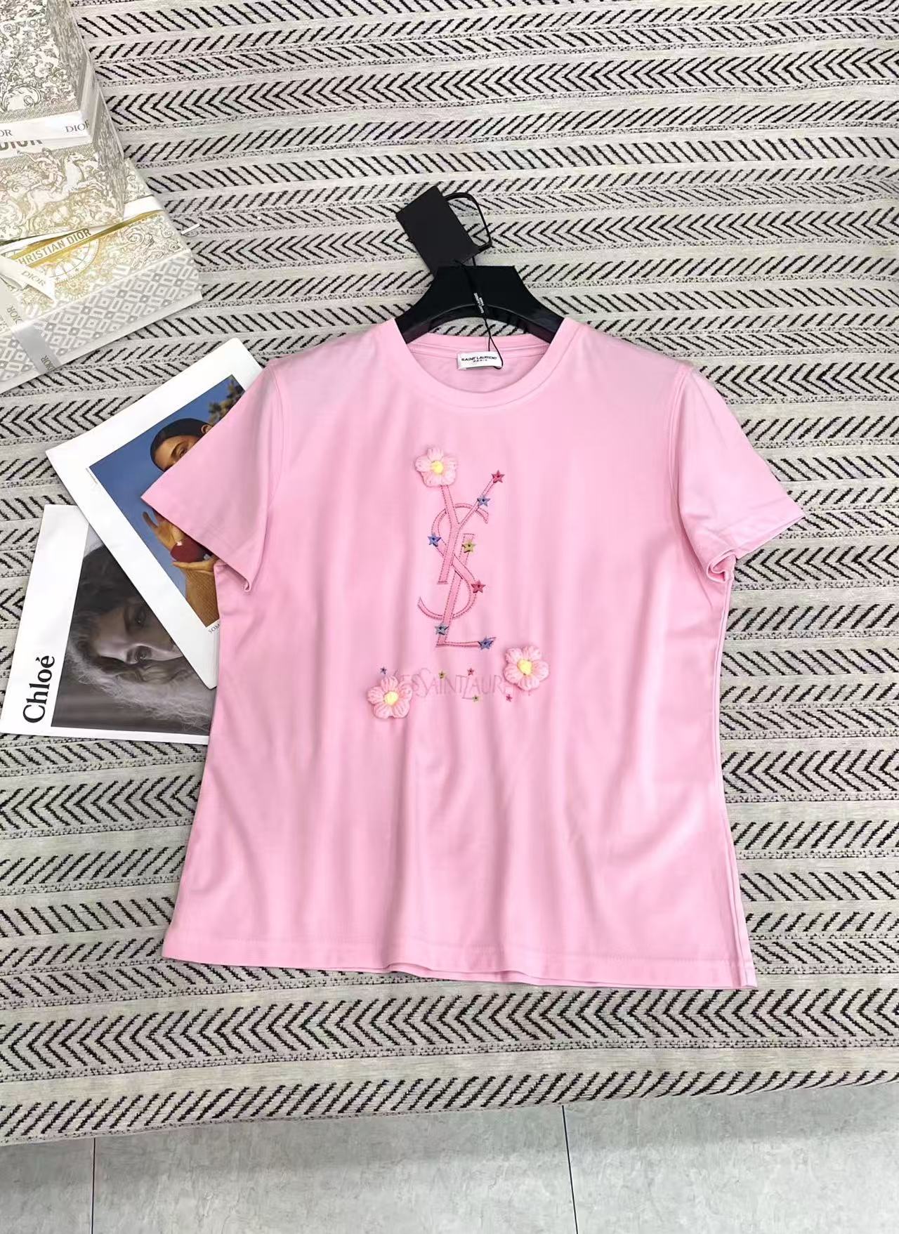 YSL刺繍ロゴ入りフラワーTシャツ【50%割引+送料無料】