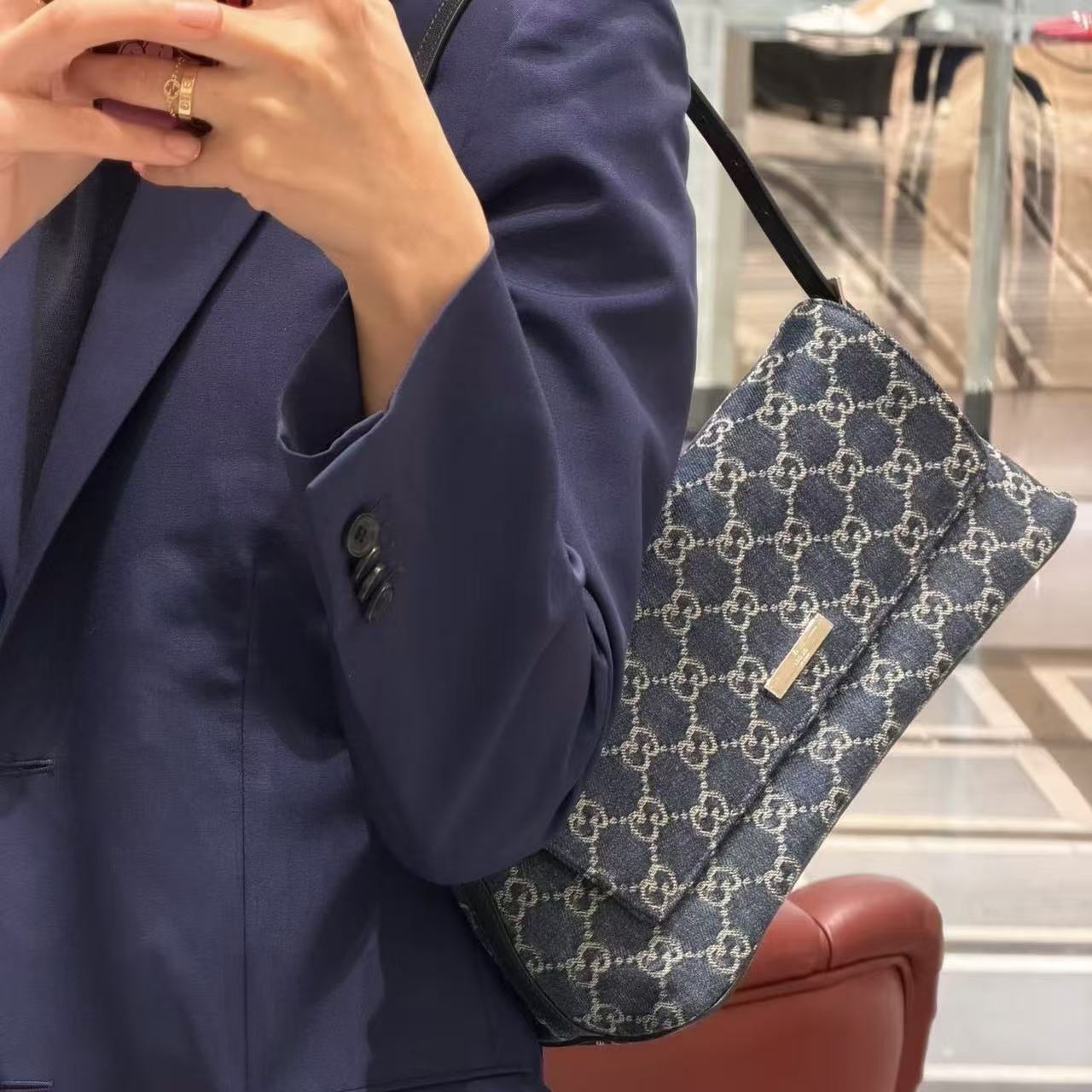 GUCC デニムジャカードショルダーバッグ【50%割引+送料無料】