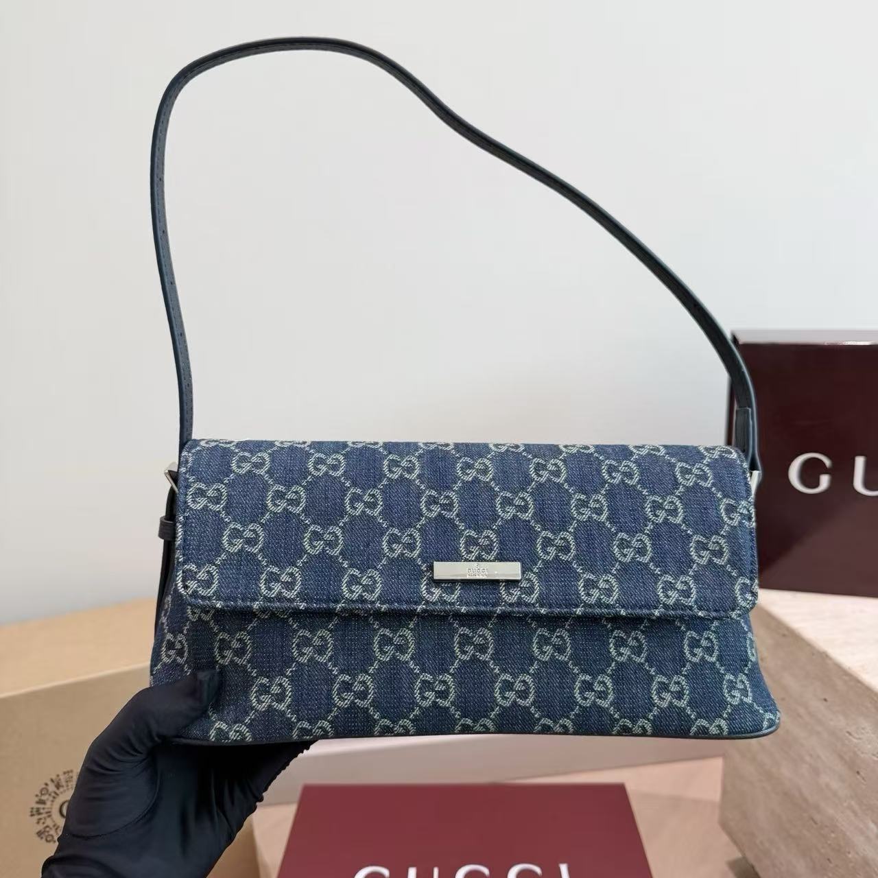 GUCC デニムジャカードショルダーバッグ【50%割引+送料無料】