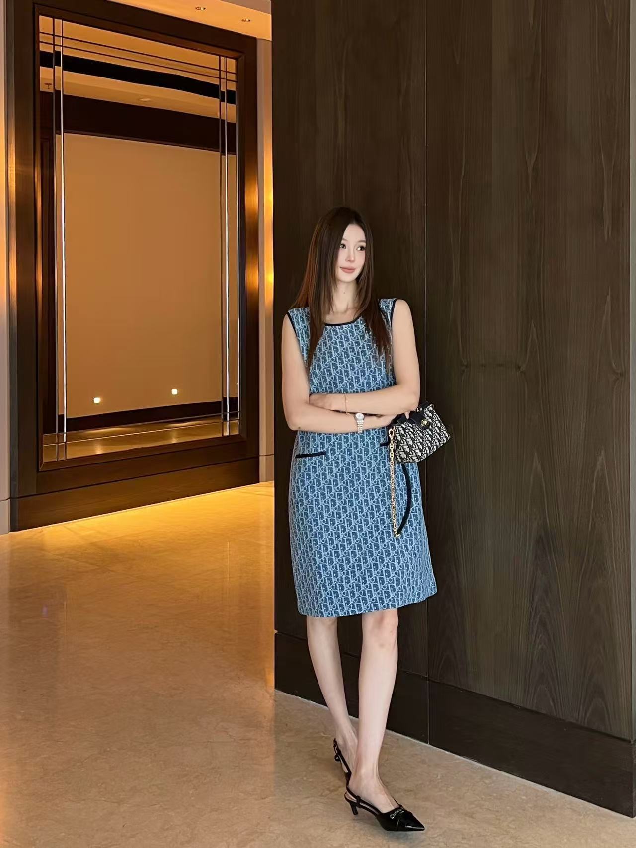 DIOR ハイクオリティ・プリントデニム・ベストドレス【50％割引+送料無料】