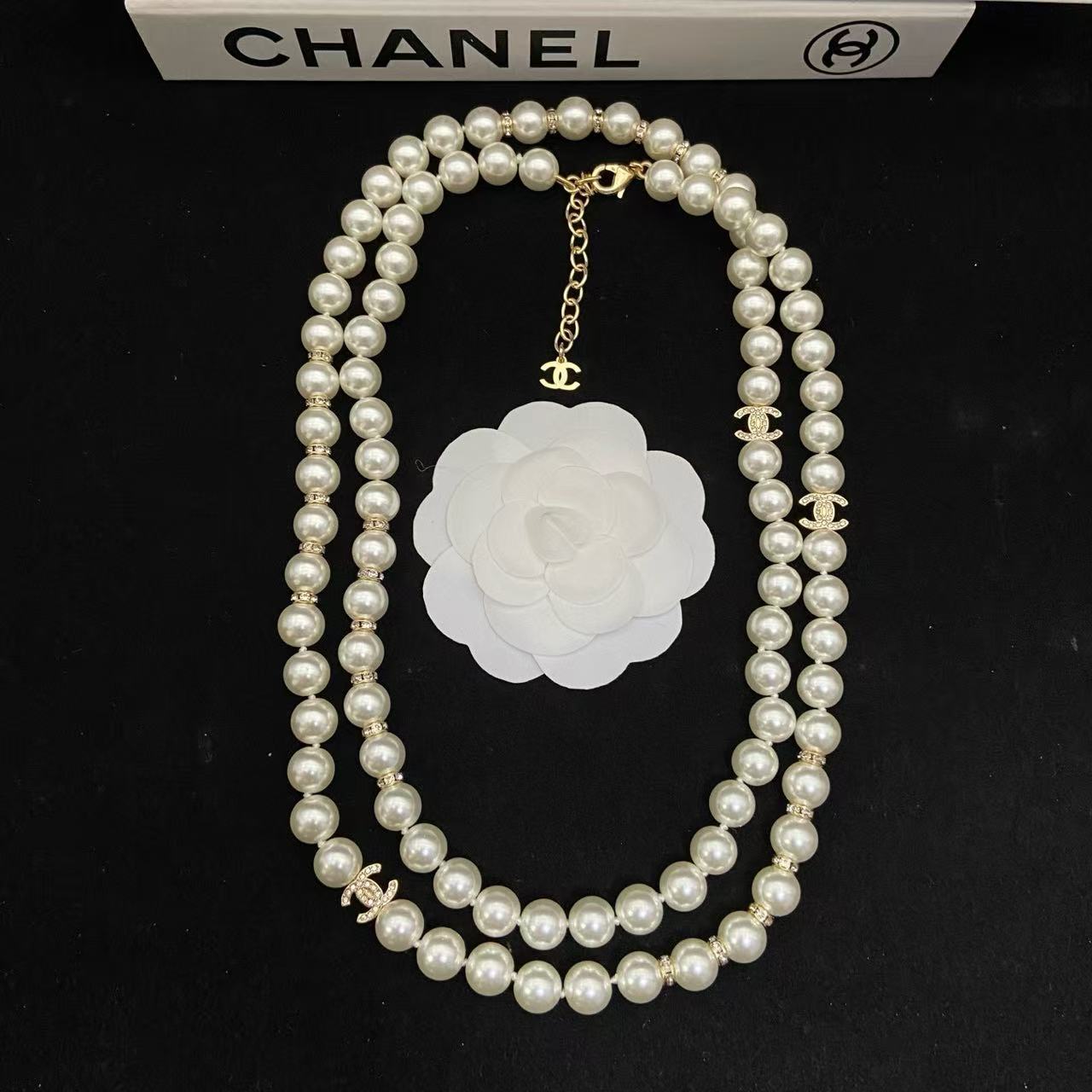 CHANE1 ダブルCパールセーターネックレス【50％割引+送料無料】