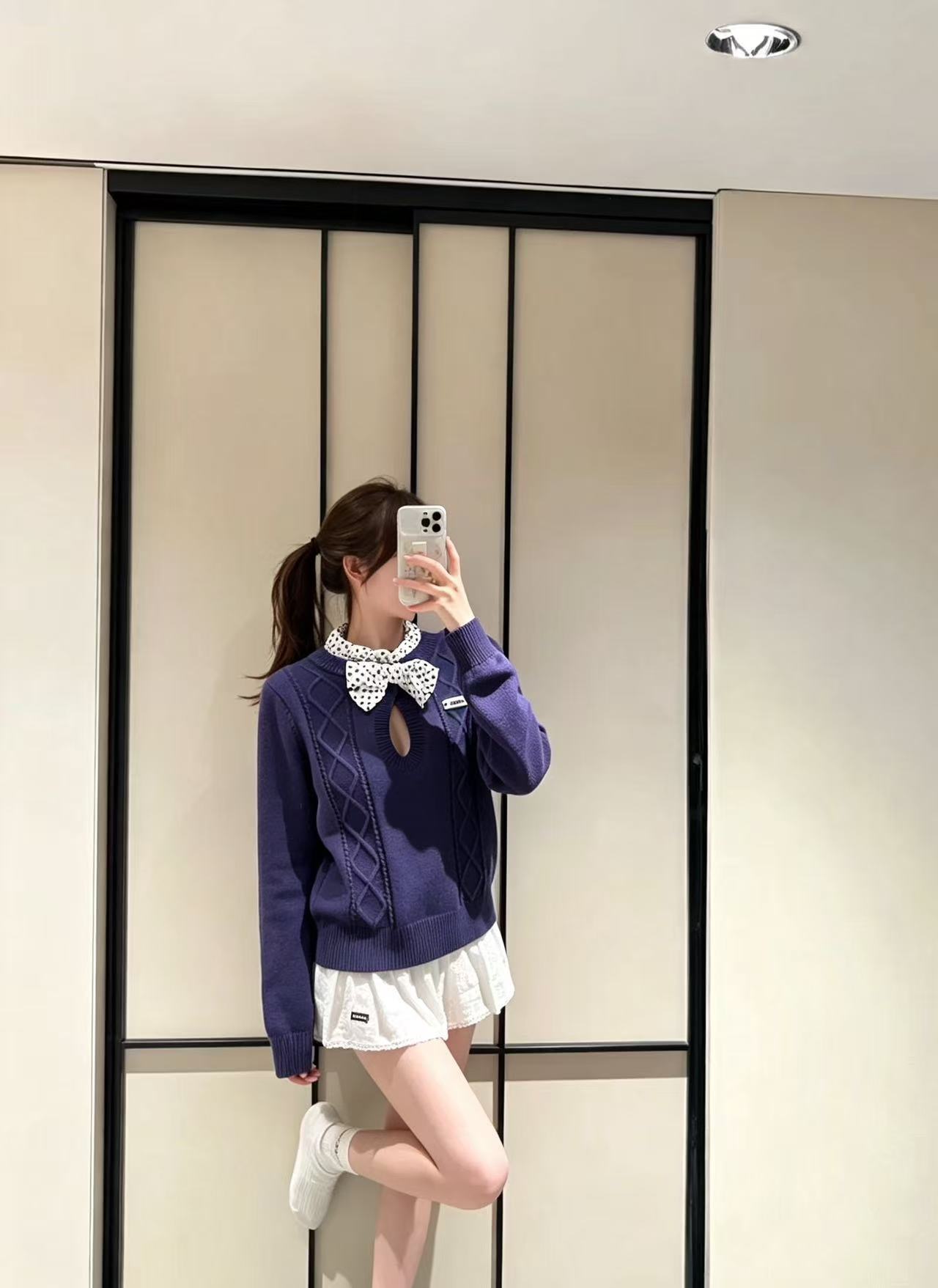 M1UM1U レター ポルカドット ウールセーター【50%割引+送料無料】