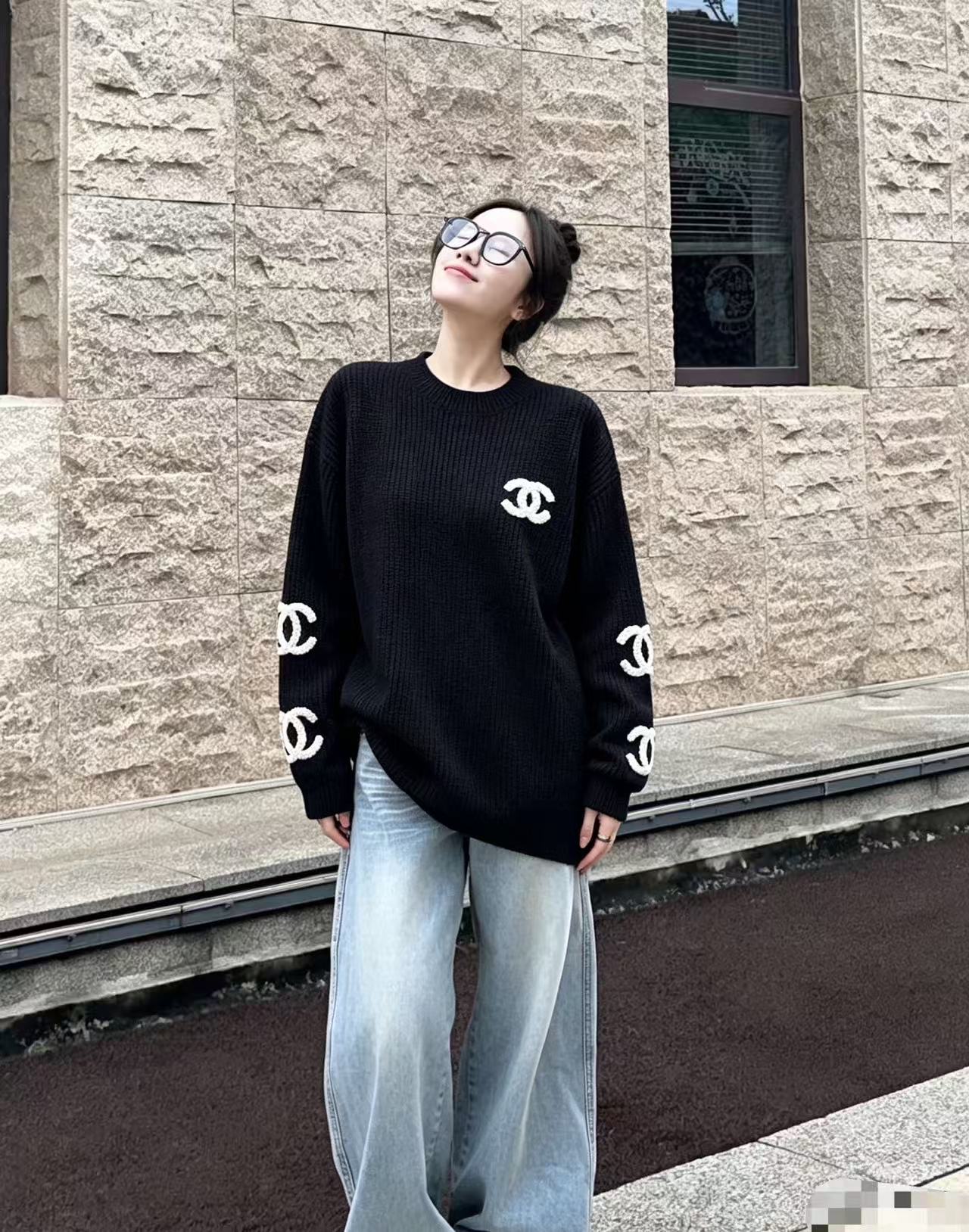 CHANEL ダブルCロゴ刺繍入りウールセーター【50％割引+送料無料】