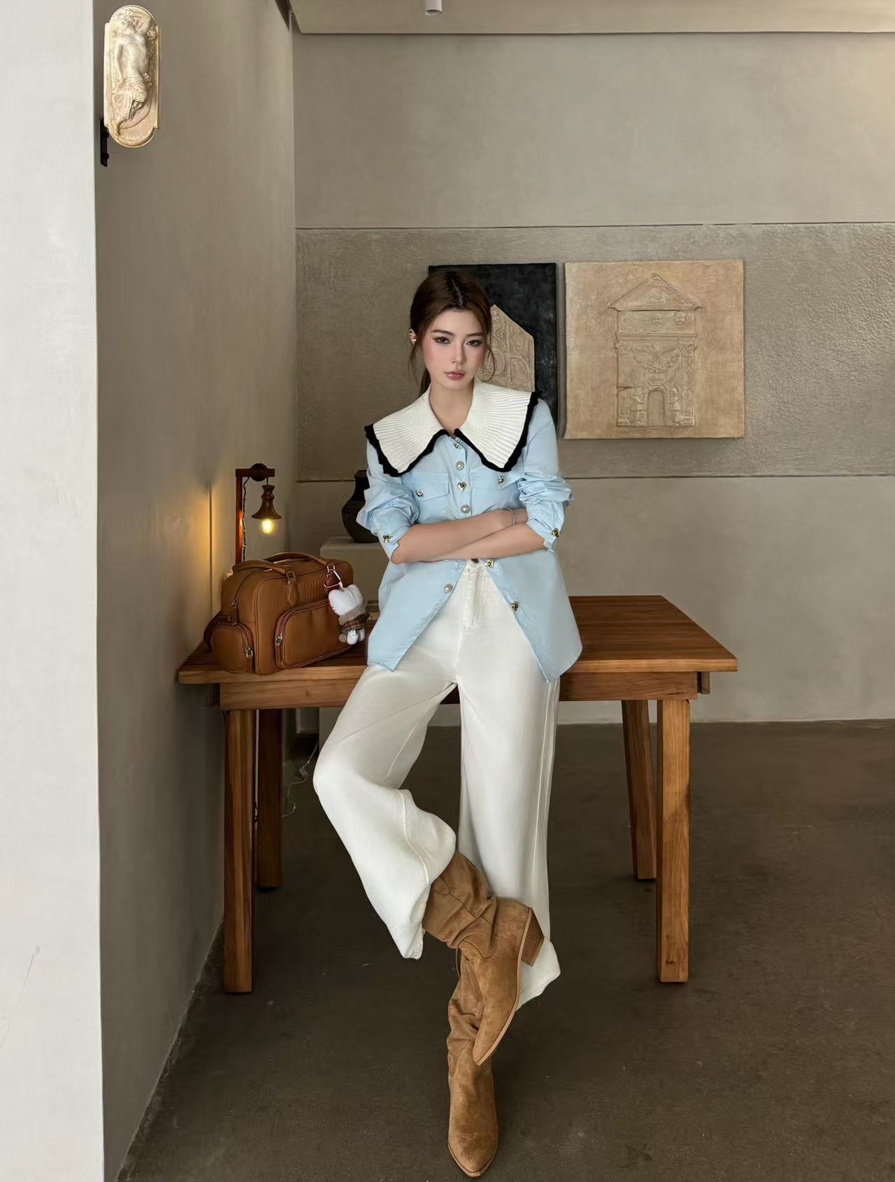 CHANEL パールボタン・ラッフルブラウス【50％割引+送料無料】