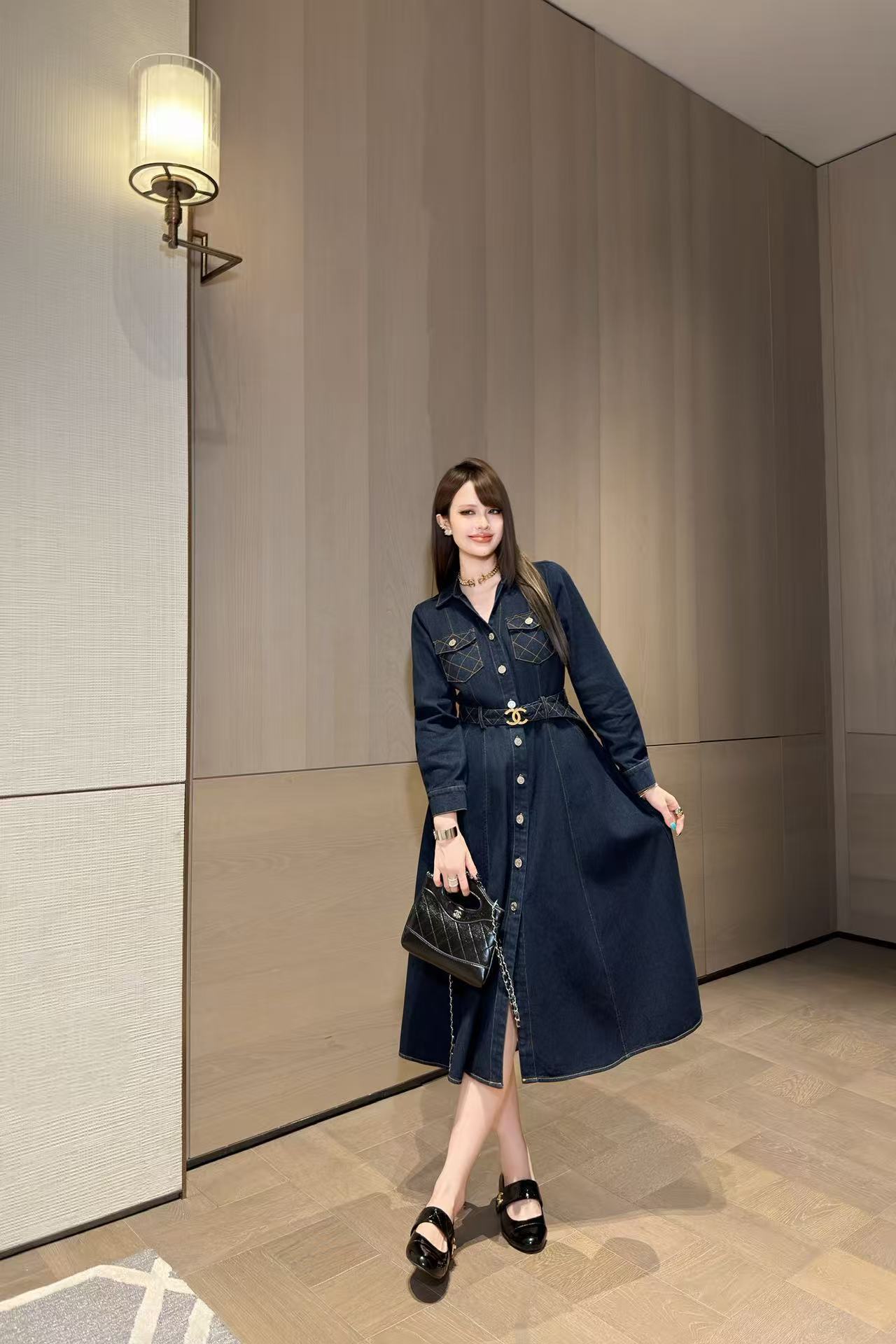 CHANEL ダブルC デニム長袖ワンピース【50％割引+送料無料】