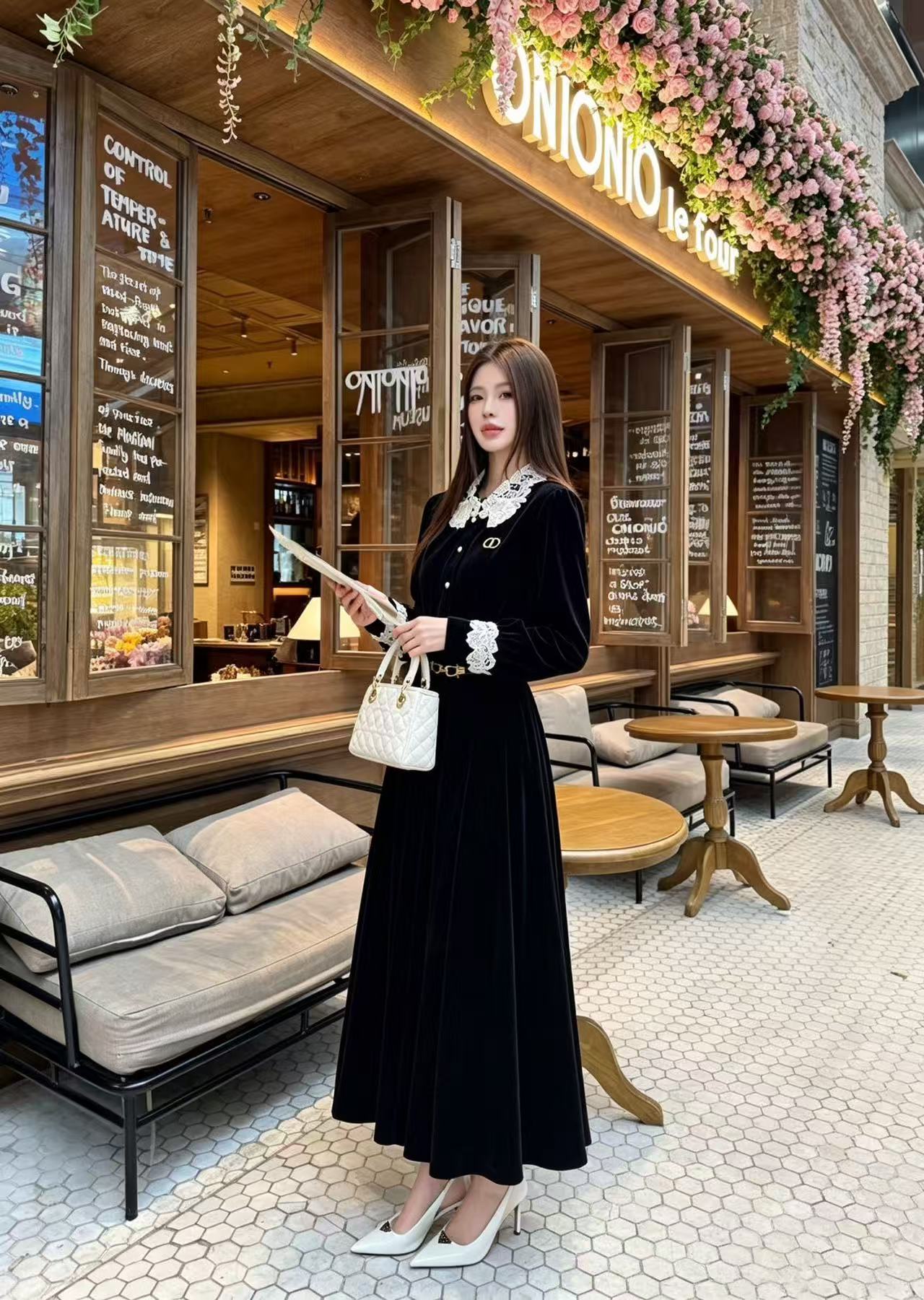 DIOR CD ベロア長袖ワンピース【50％割引+送料無料】