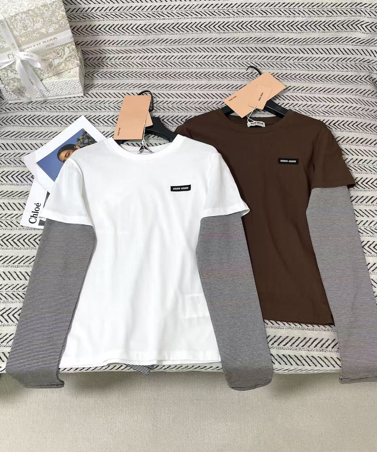 M1UM1U レターカラーブロック長袖Tシャツ【50％割引+送料無料】