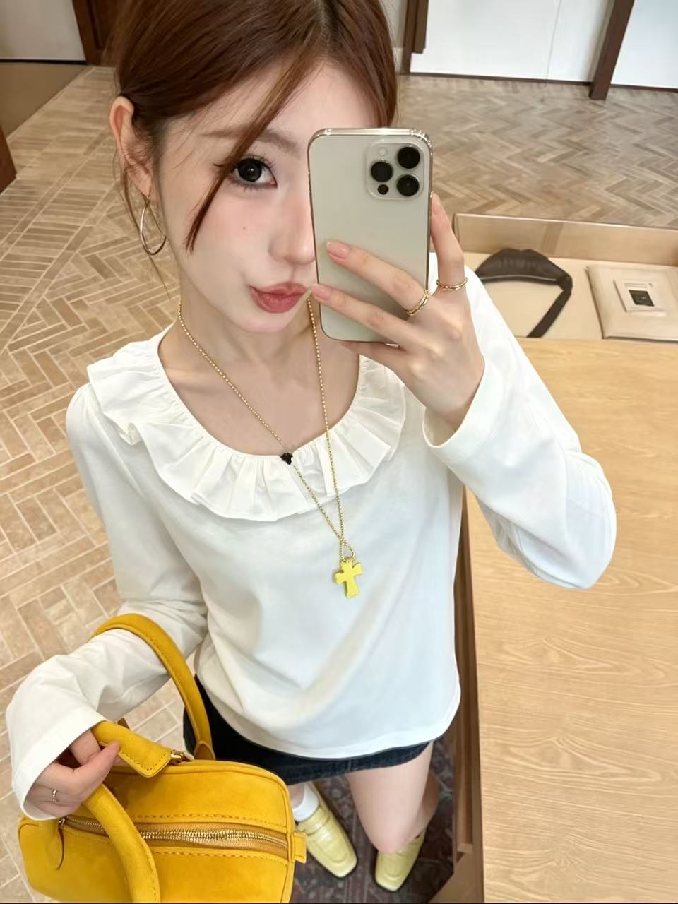 LV ラッフル付き長袖Tシャツ【50％割引+送料無料】