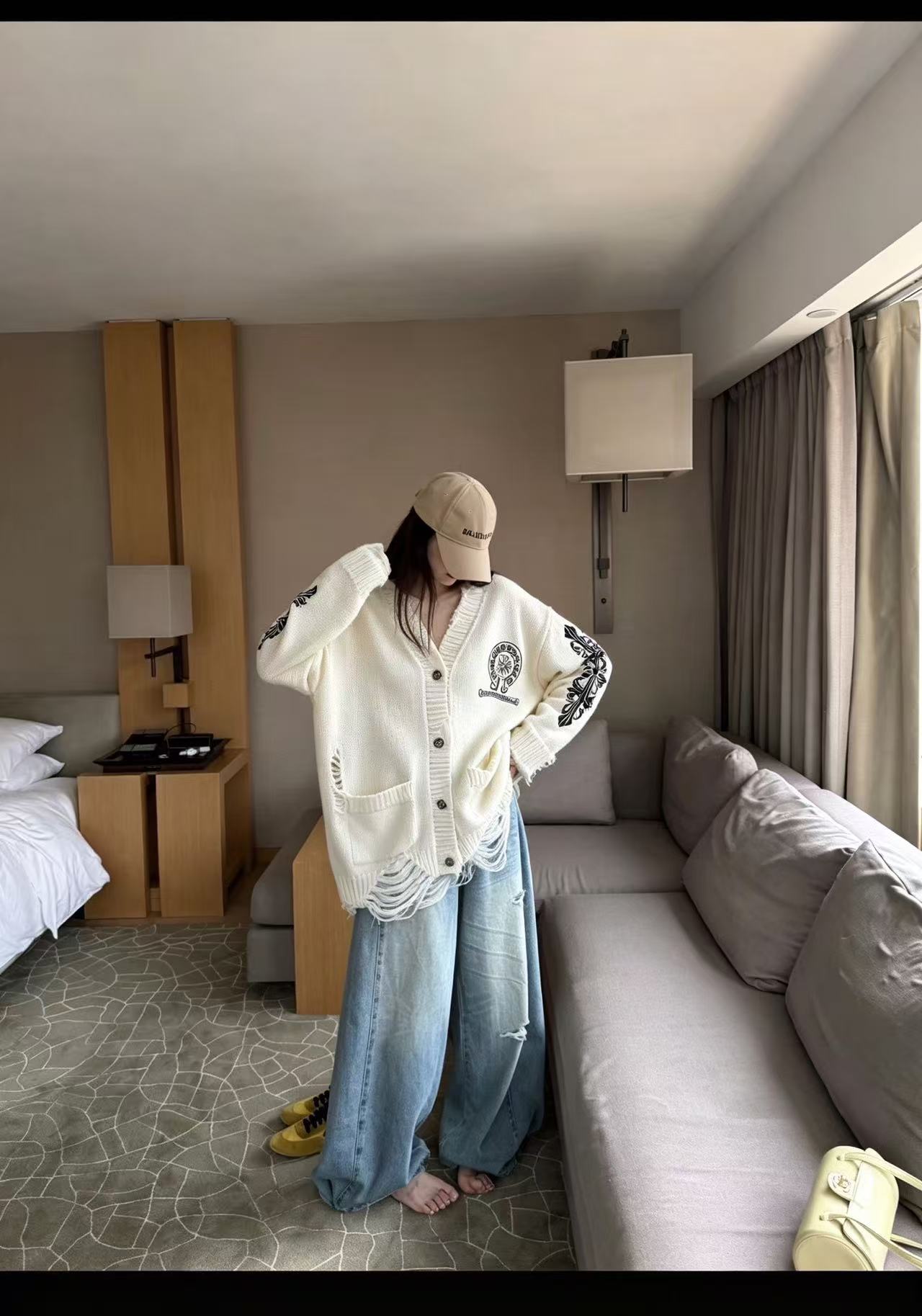 Chrome Hearts サンスクリット文字 ダメージ加工 ウールカーディガン【50%割引+送料無料】