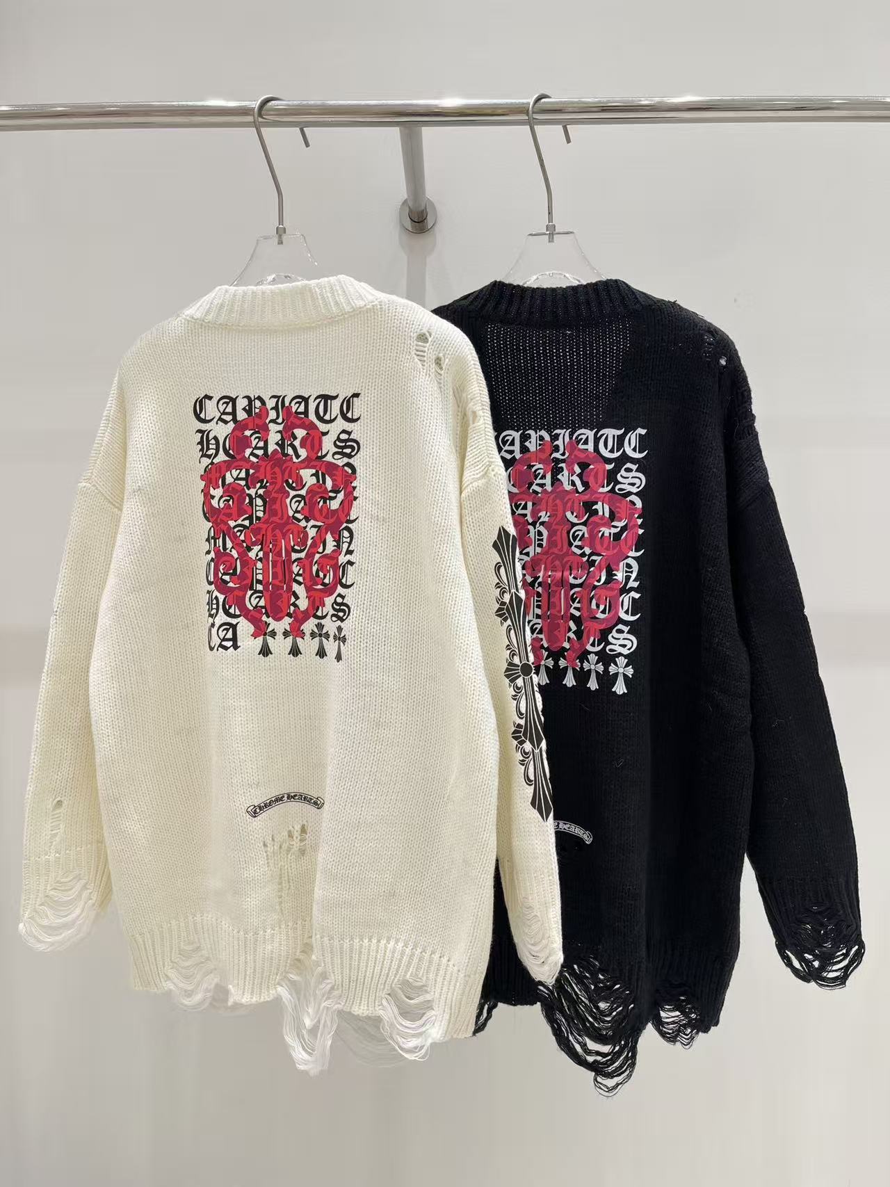 Chrome Hearts サンスクリット文字 ダメージ加工 ウールカーディガン【50%割引+送料無料】