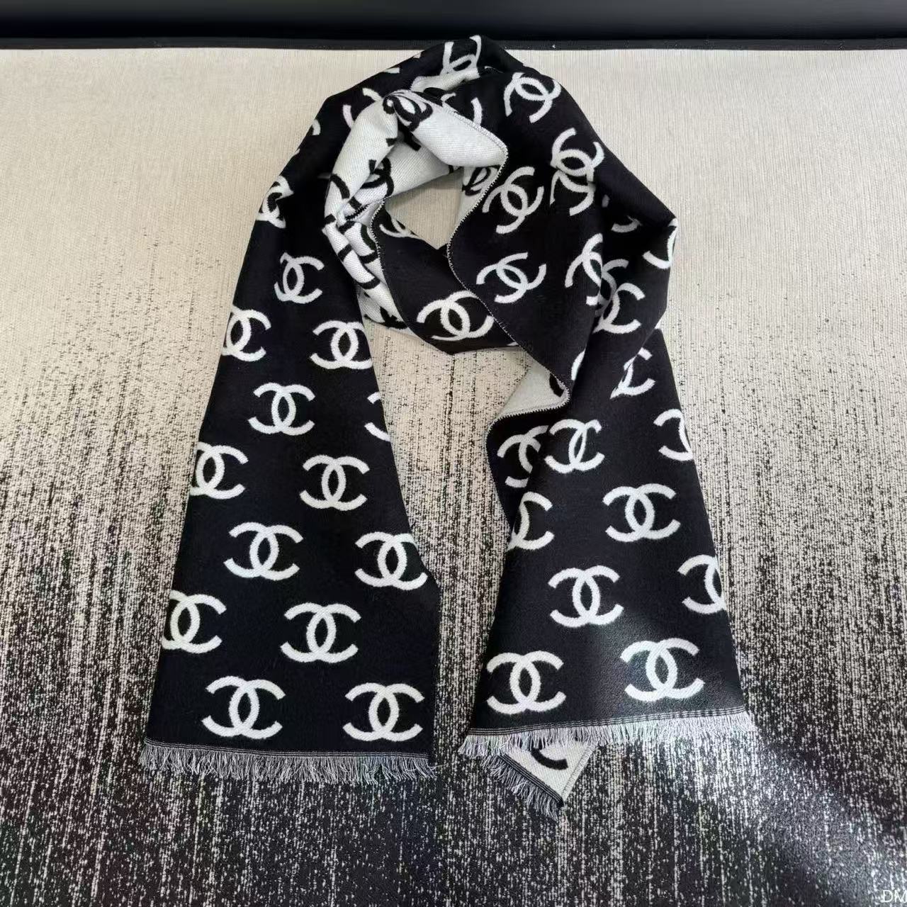 CHANEL ダブルC カシミヤフリンジマフラー【50％割引+送料無料】