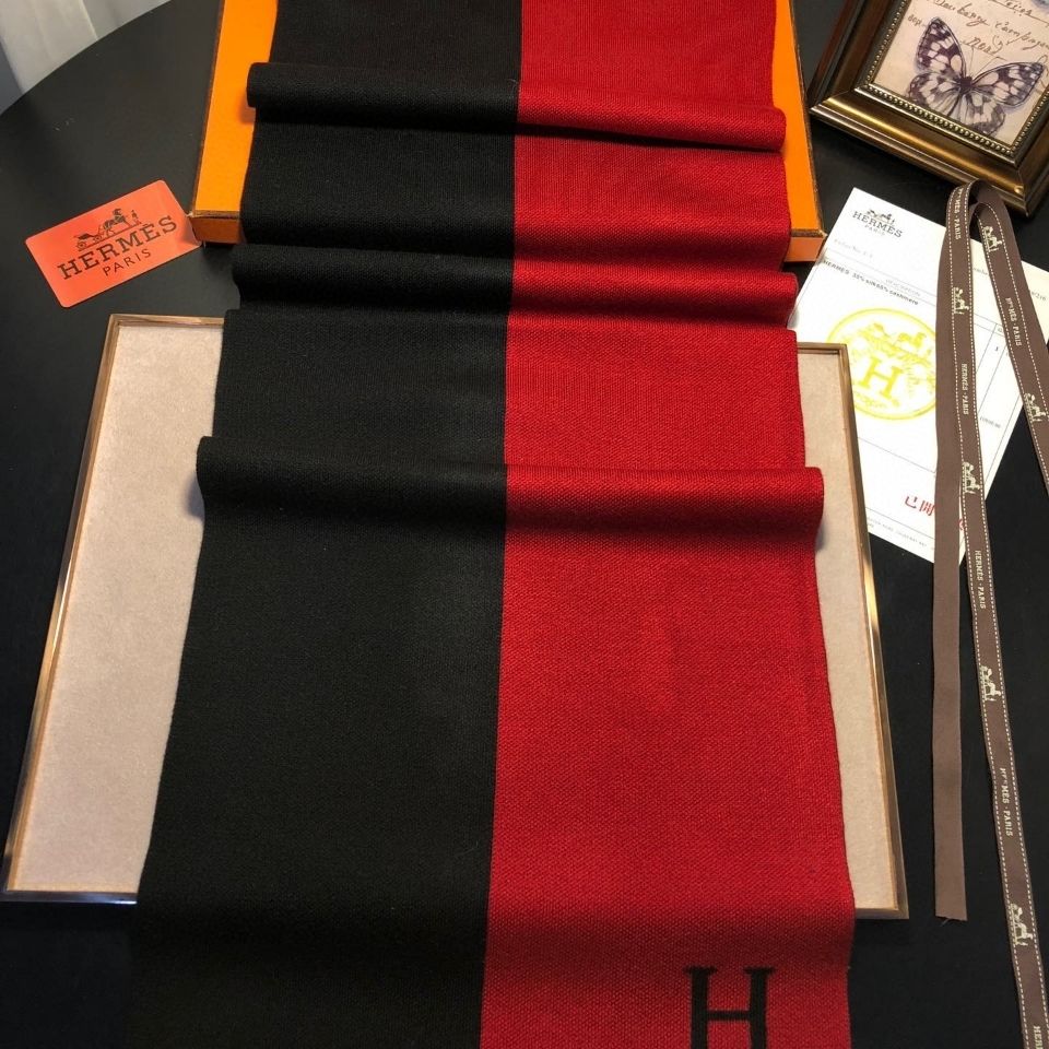 [HERME5]🧣カラーブロック カシミア スカーフ🧣【50％割引+送料無料】