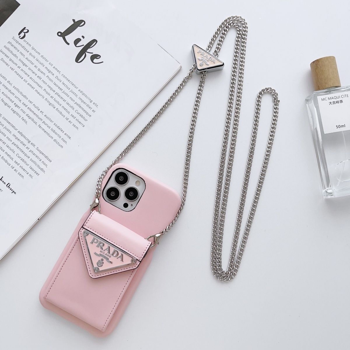 [PRAD4]👄プラダ チェーン カード ホルダー 携帯電話ケース📱【50%オフ+送料無料】