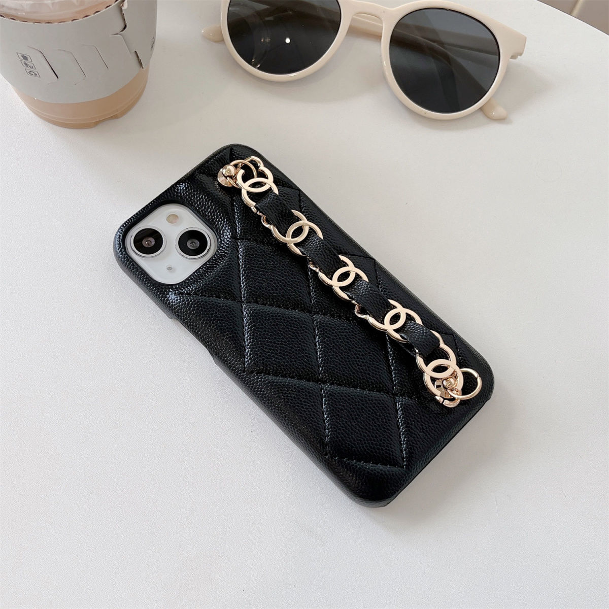 [CHANE1]👄レザーダイヤモンドパターンリストバンドフォンケース📱【50%オフ+送料無料】