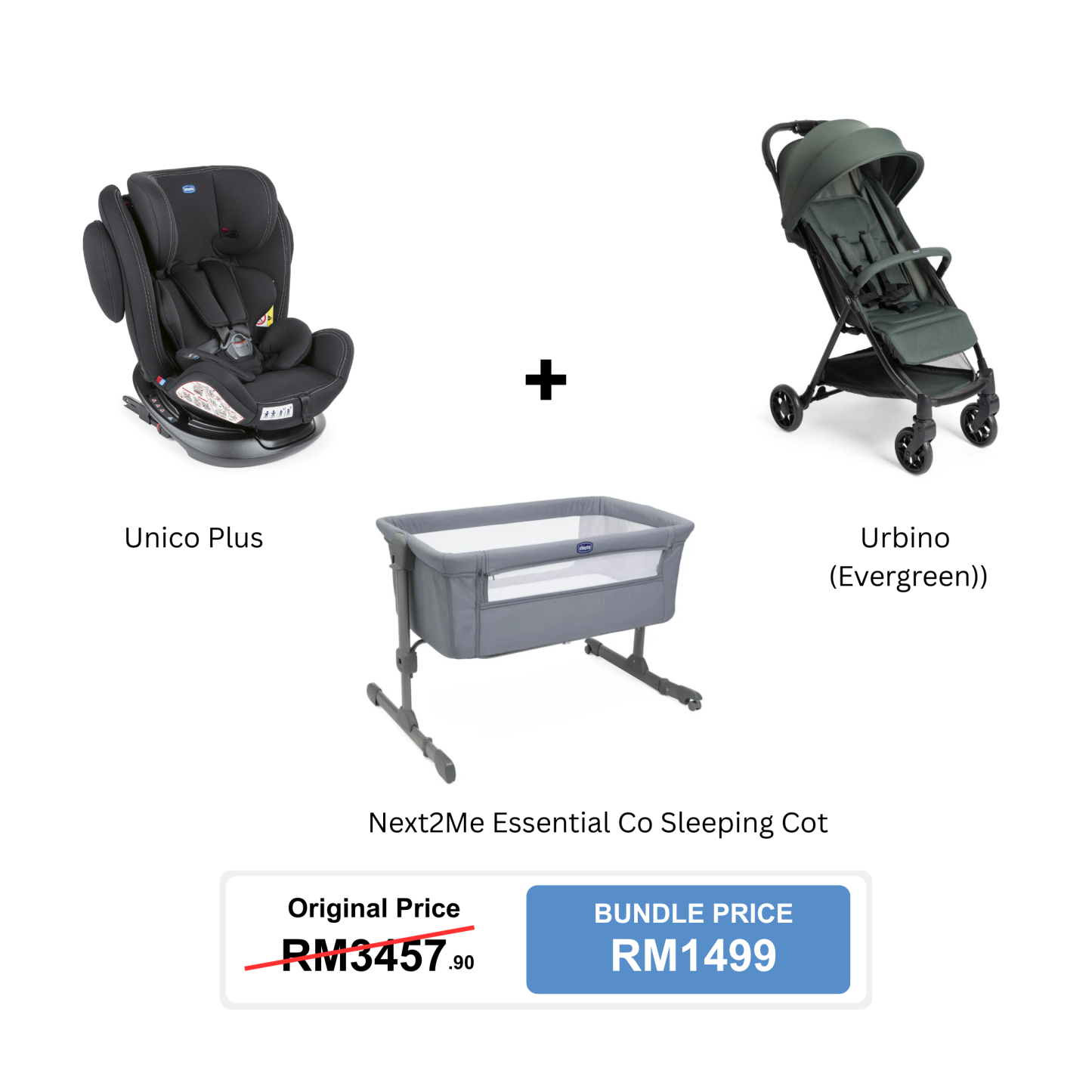 [Bundle Set] Chicco Unico Plus Car Seat + Chicco Urbino Stroller + Chicco Next2Me Essential