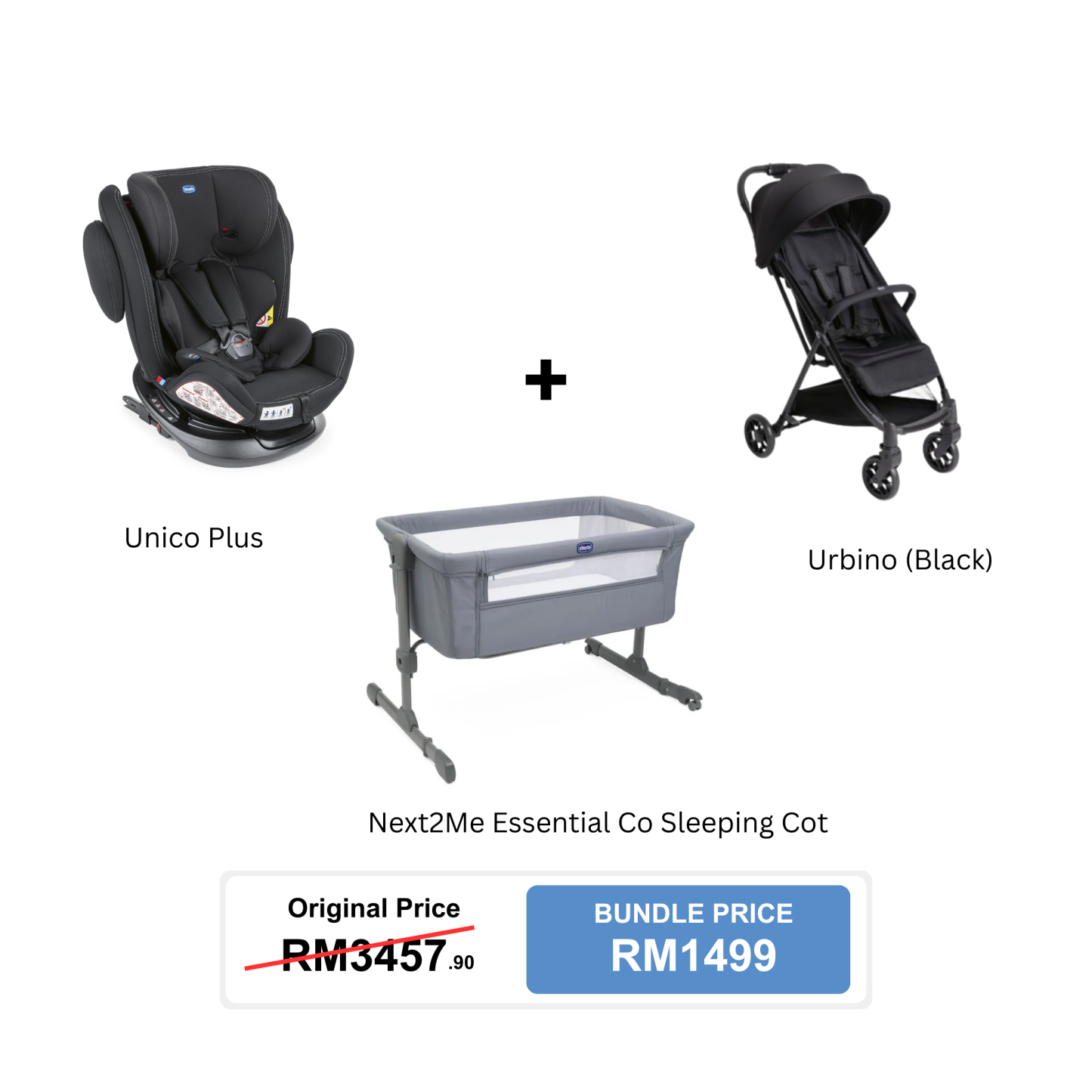 [Bundle Set] Chicco Unico Plus Car Seat + Chicco Urbino Stroller + Chicco Next2Me Essential