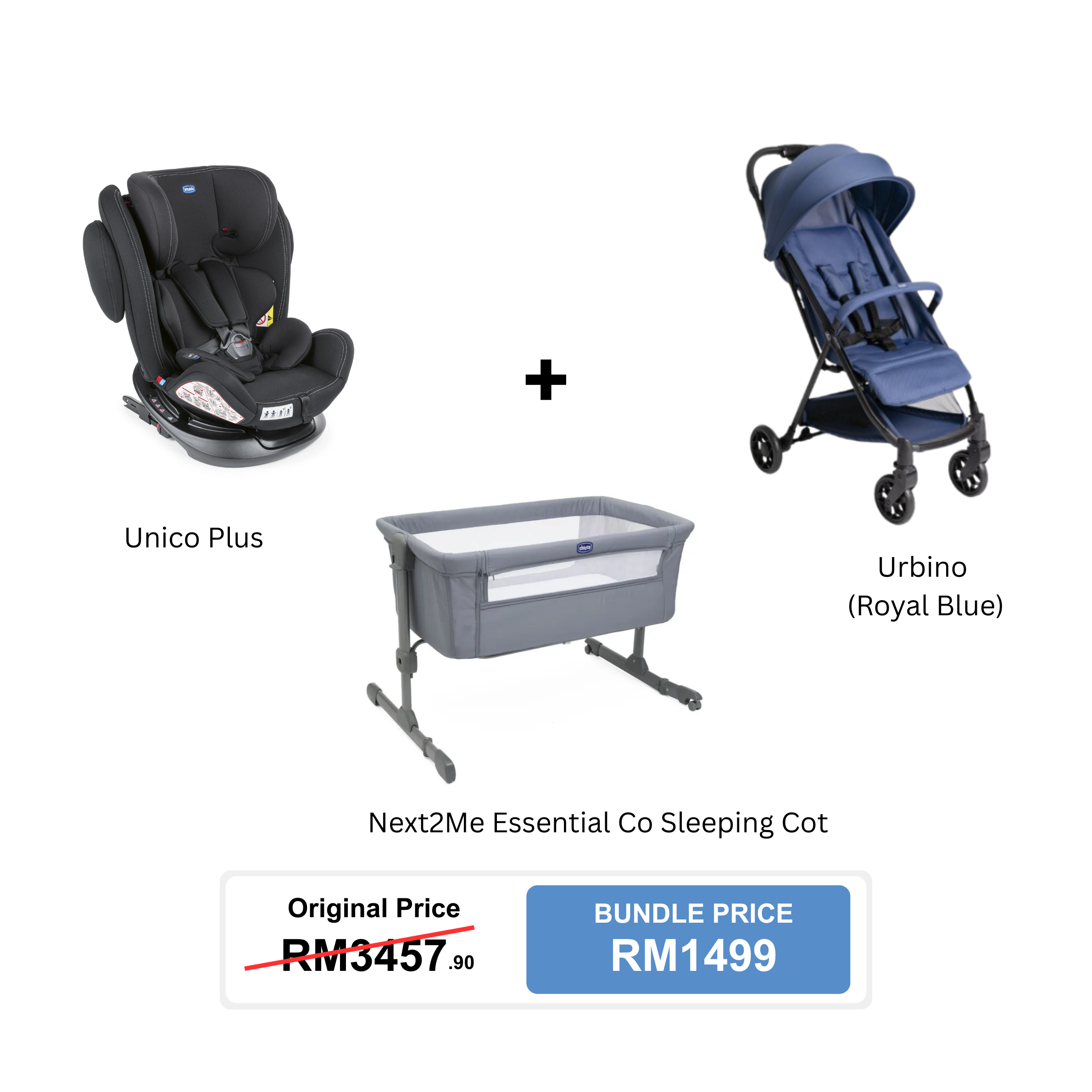 [Bundle Set] Chicco Unico Plus Car Seat + Chicco Urbino Stroller + Chicco Next2Me Essential