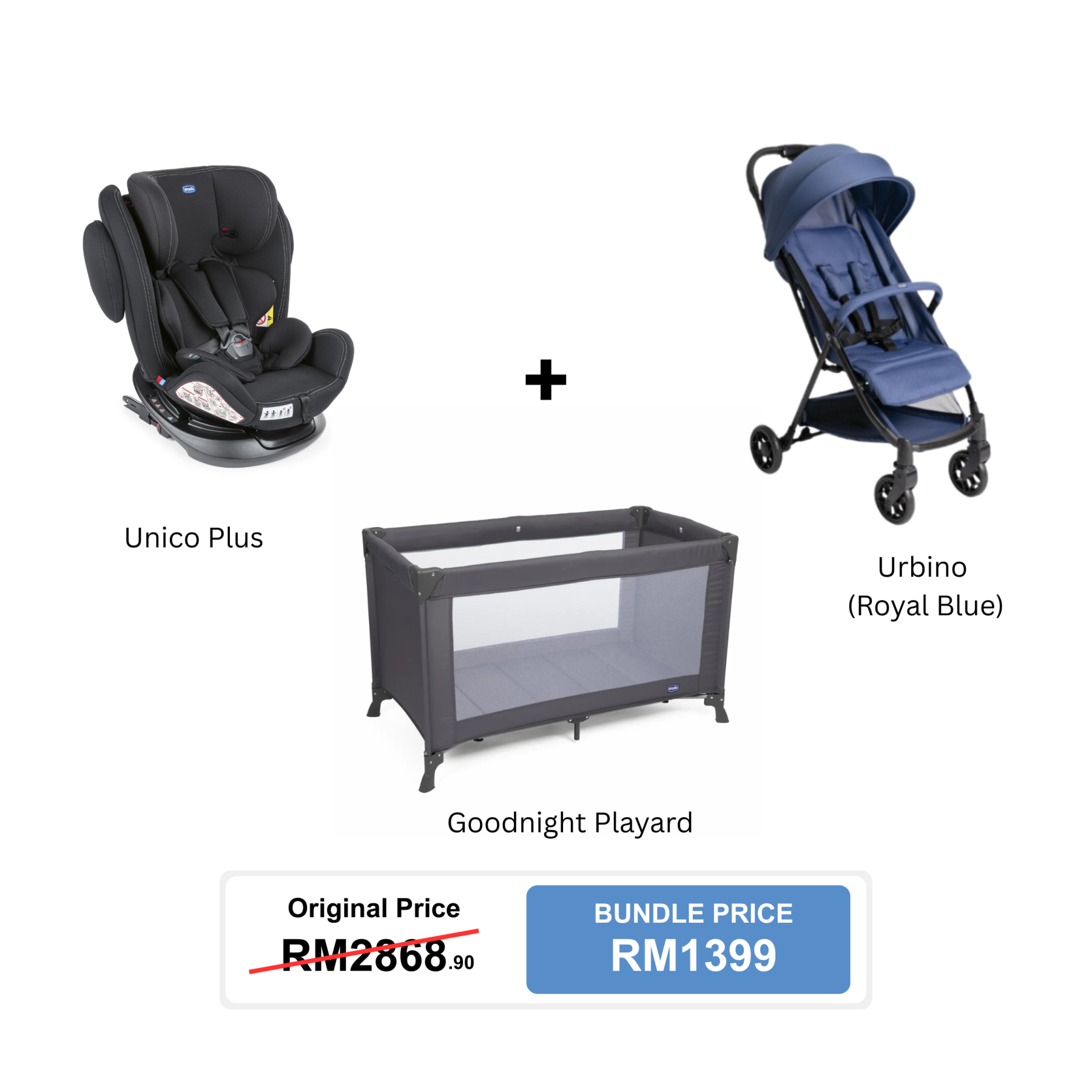 [Bundle Set] Chicco Unico Plus Car Seat + Chicco Urbino Stroller + Chicco Hoopla Bouncer