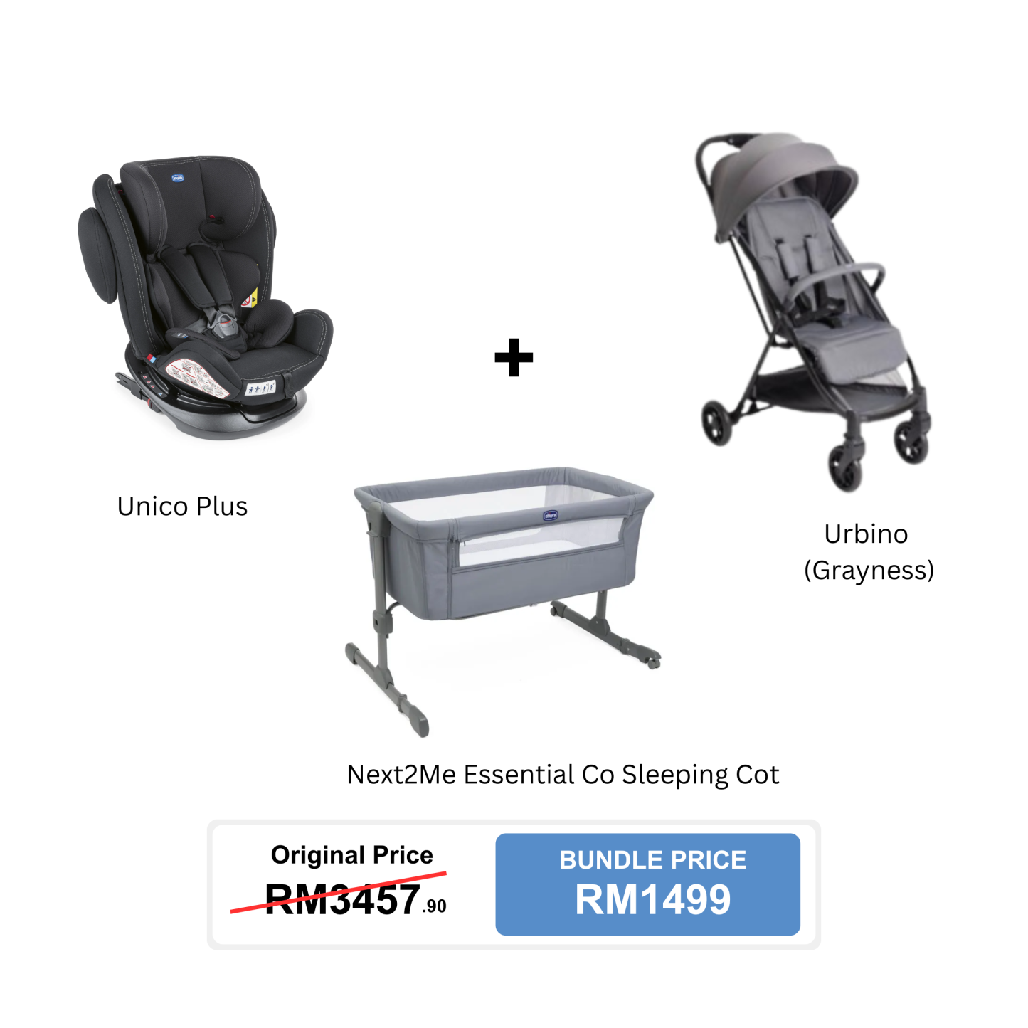 [Bundle Set] Chicco Unico Plus Car Seat + Chicco Urbino Stroller + Chicco Next2Me Essential