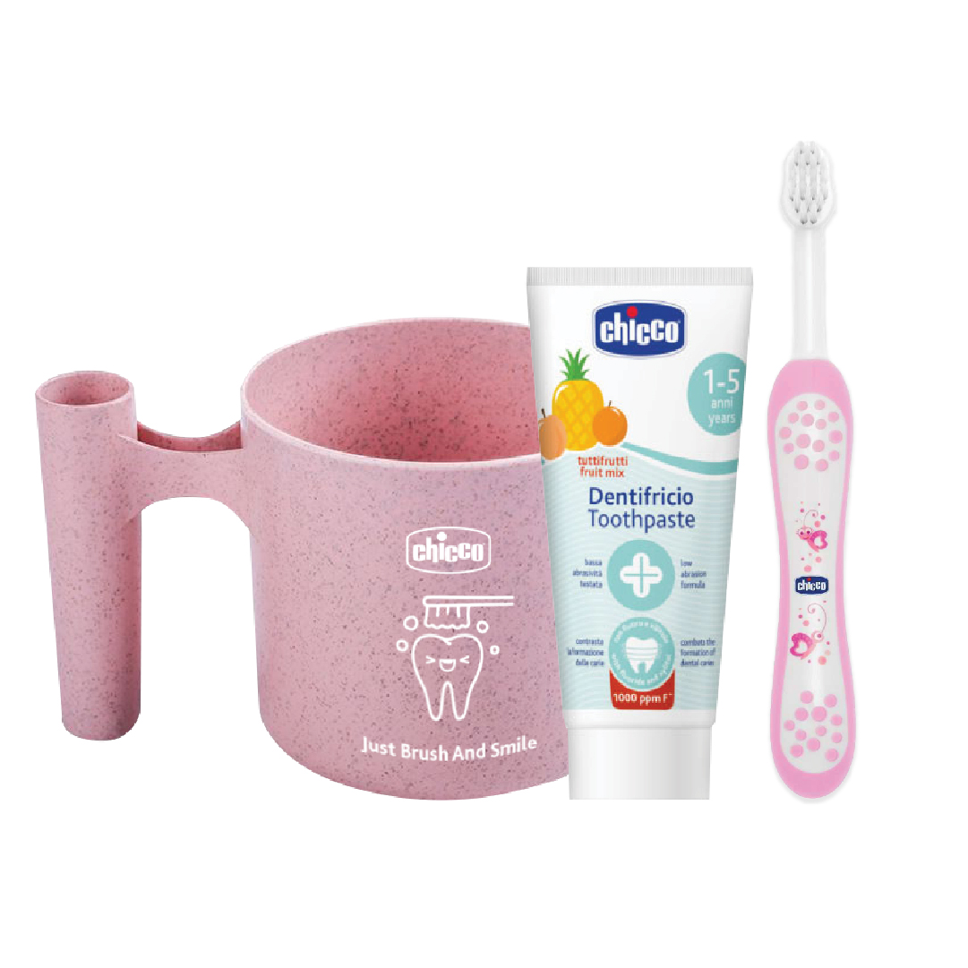 Chicco Oral Care Set (Pink Toothbrush + Toothpaste 50ml + Cup)