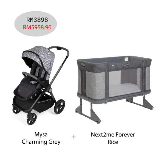 Next2me Forever Baby Crib + Mysa Stroller