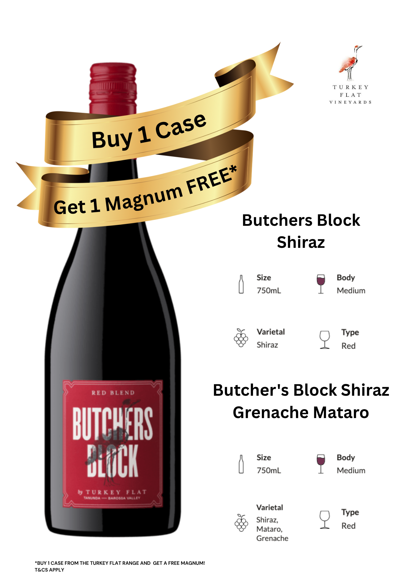 Turkey Flat Butchers Block Shiraz 750mL - 6 Pack