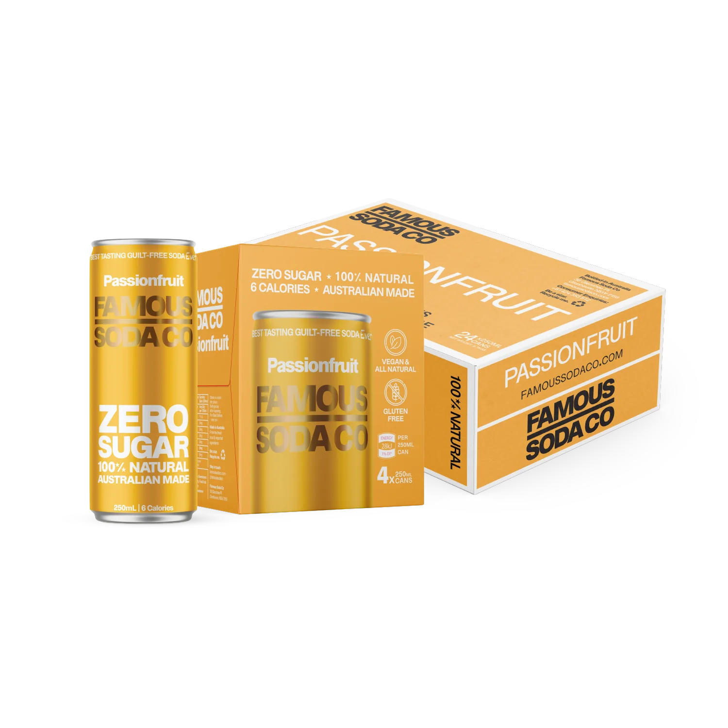 Famous Soda Co Passionfruit - 24 x 250ml Cans