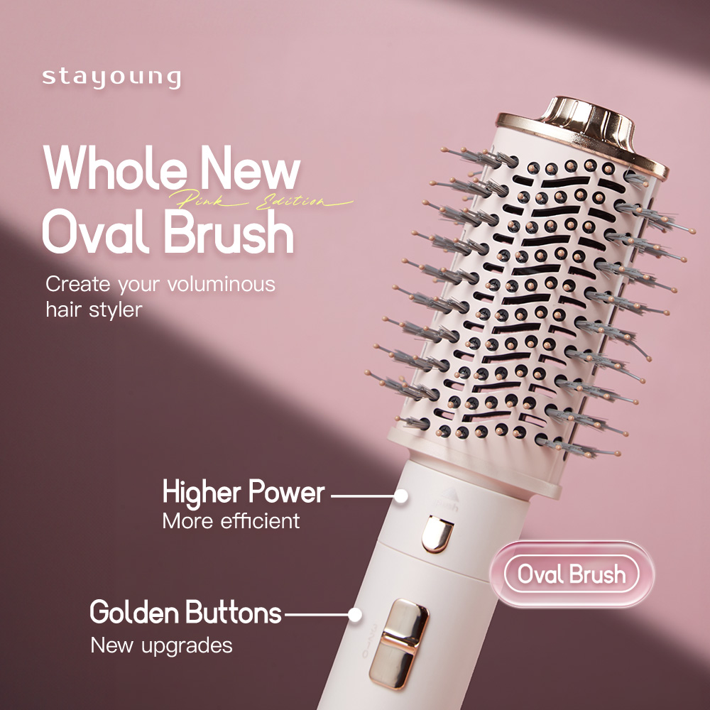 【6in1】STAYOUNG 6 in 1 Hair Styler C1 Pro Max Golden Pink Multifunctional Hair styler Tool Oval Brush