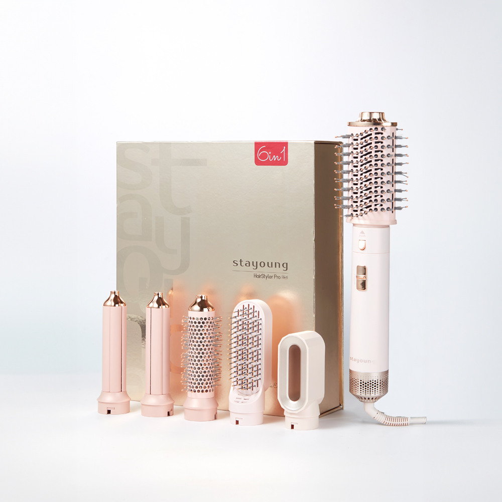 【6in1】STAYOUNG 6 in 1 Hair Styler C1 Pro Max Golden Pink Multifunctional Hair styler Tool Oval Brush
