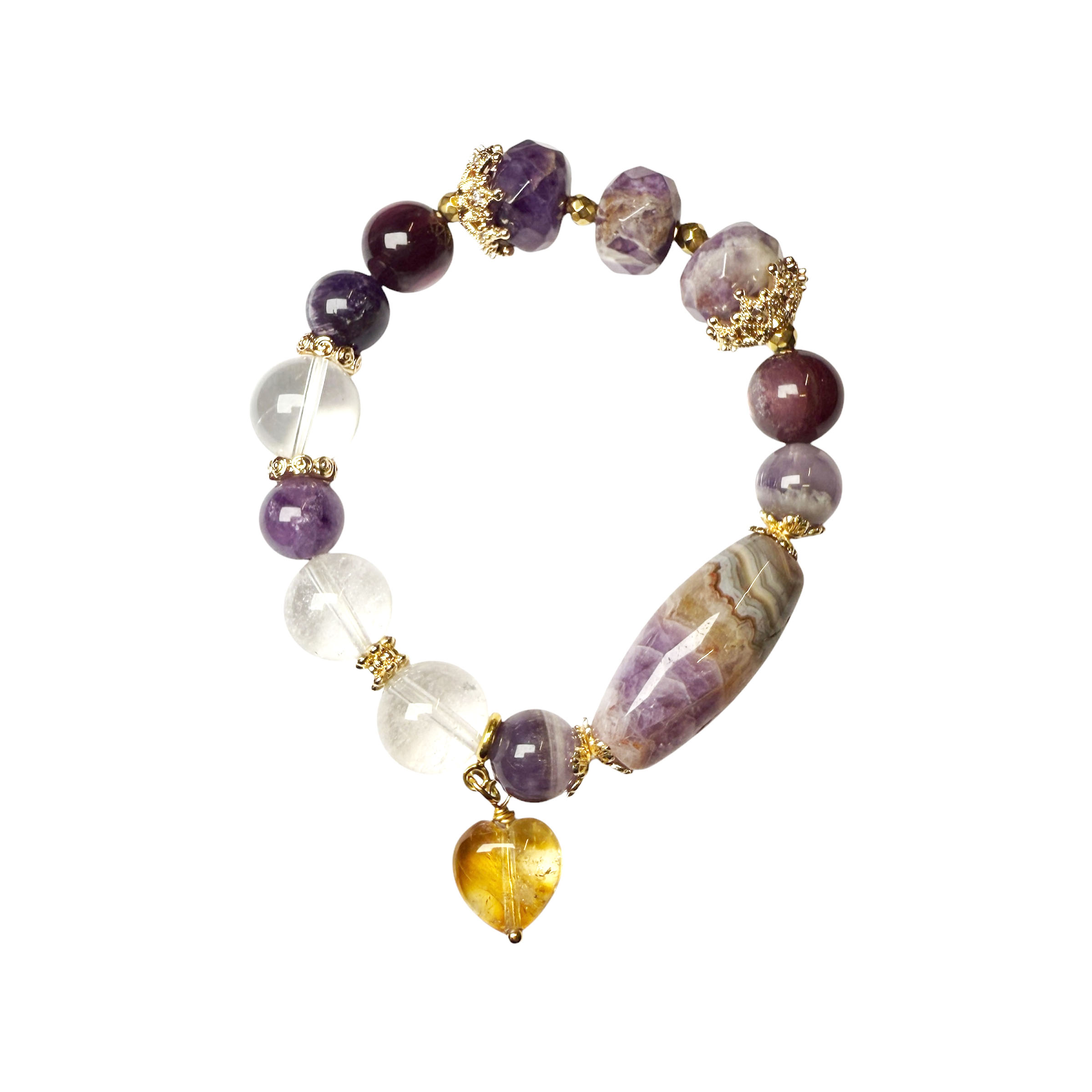 Bespoke Bracelet - Amethyst Agate, Amethyst, Clear Quartz, Purple Mica, Citrine Heart