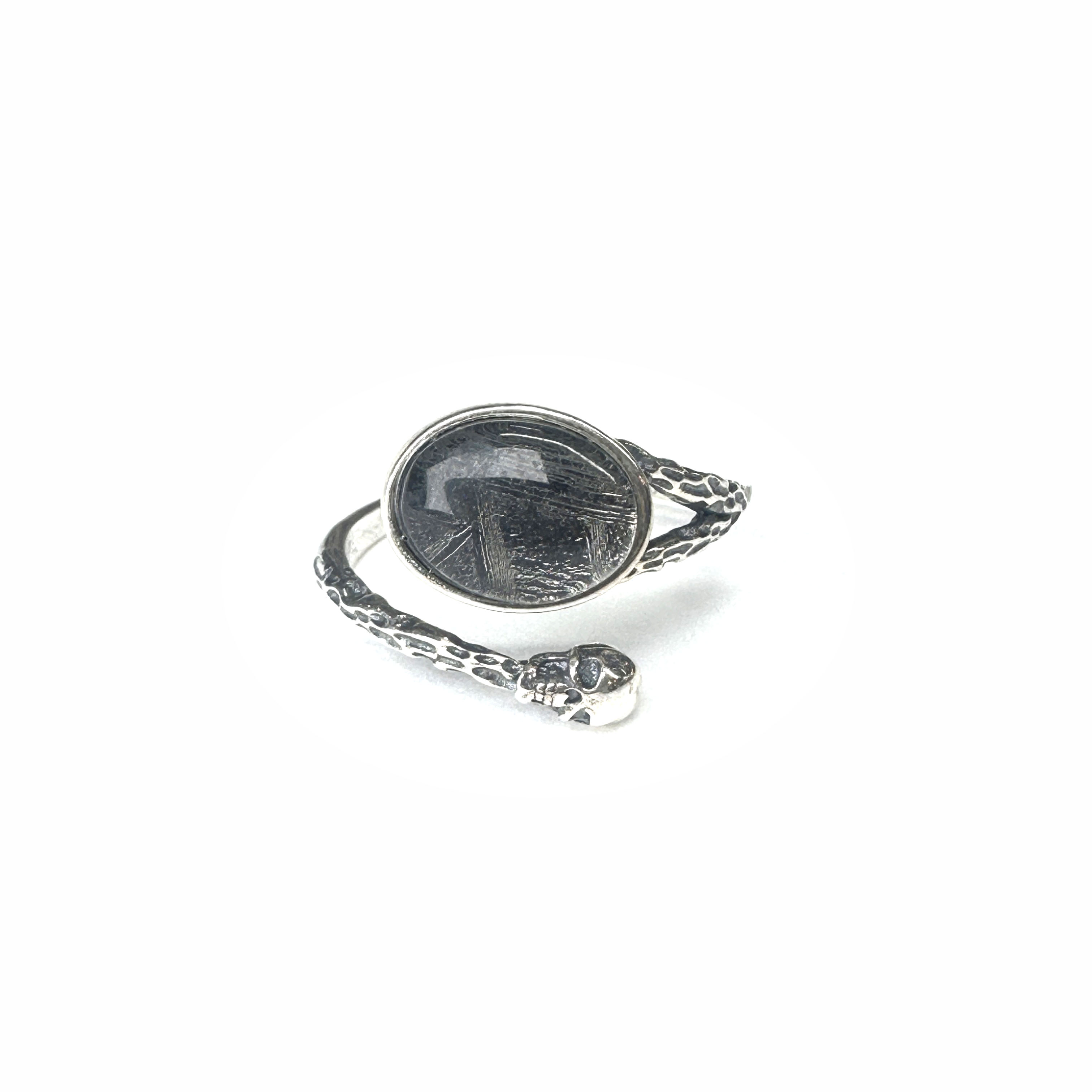 S925 Meteorite Black Mini Skull Ring