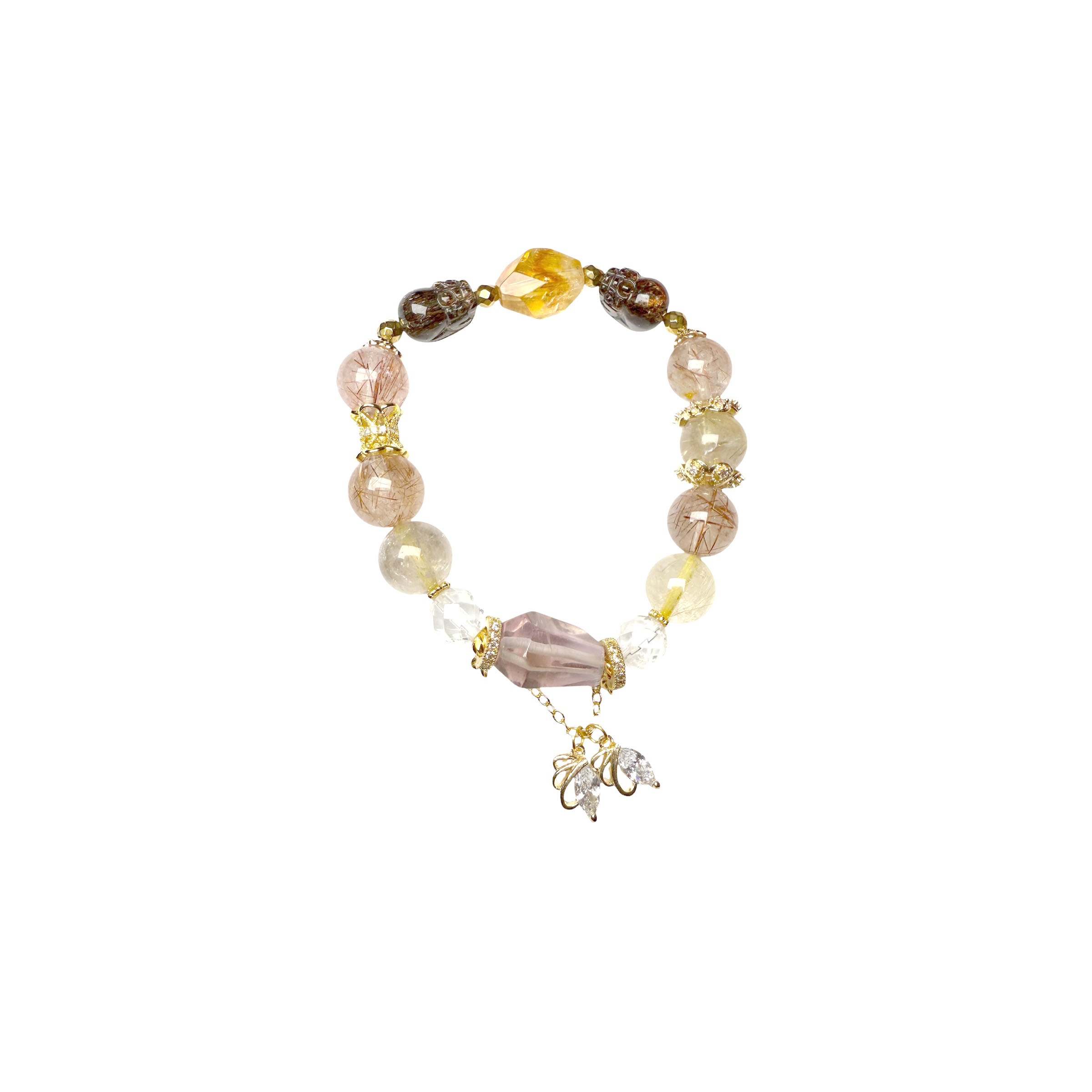 Bespoke Bracelet - Pixiu( Black Super 7 ), Golden Rutilted, Copper Rutilated, Faceted Clear Quartz