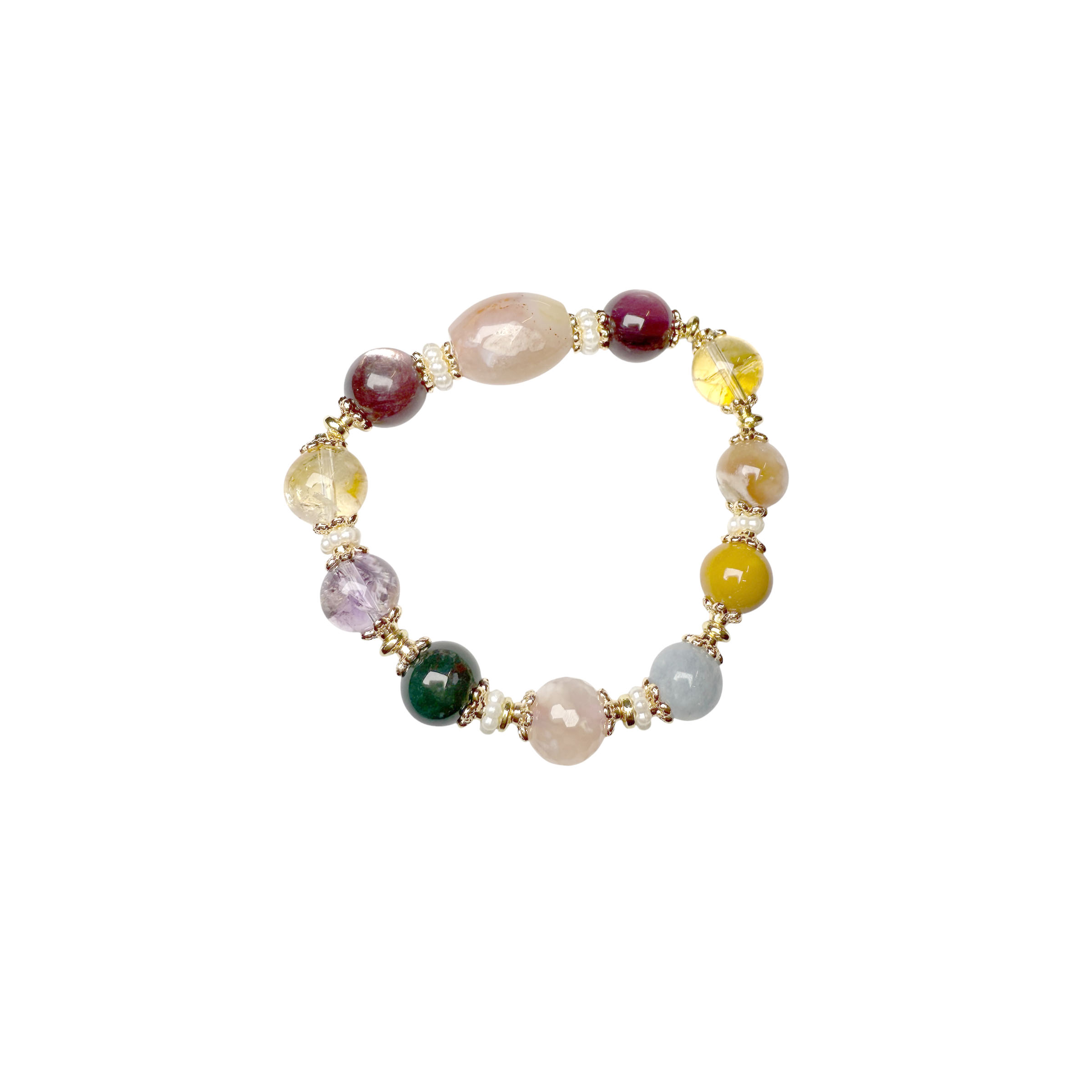 Bespoke Bracelet- Sakura Agate, Purple Mica, Citrine, Amethyst, Jade, Aquamarine, mookite