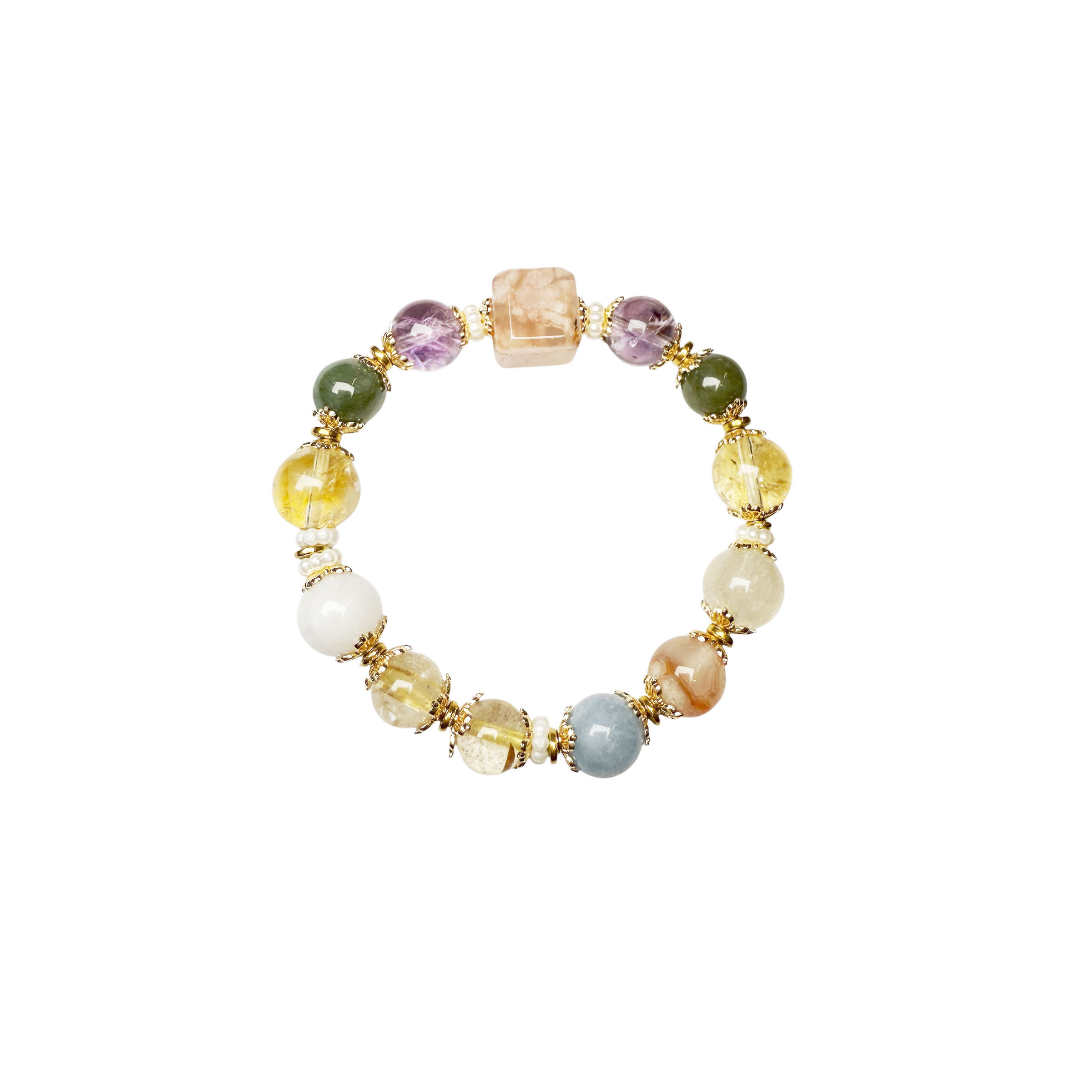 Bespoke Bracelet - Sakura Agate, Amethyst, Jade, Citrine, Aquamarine, Golden Rutilted