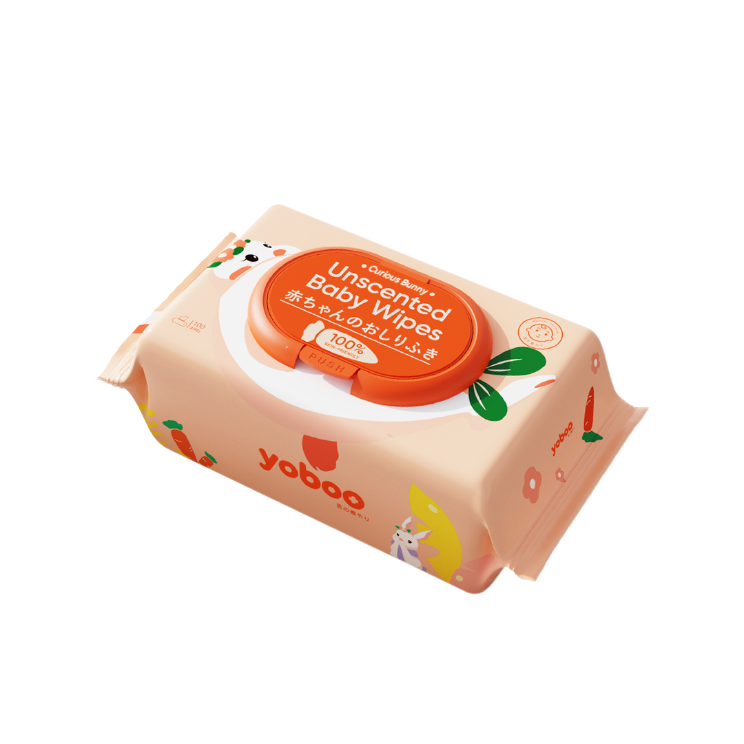 Yoboo Unscented Baby Wipes | Playful Bunny |100 Sheets | Hygienic | Soft | Alcohol-free | Convenient