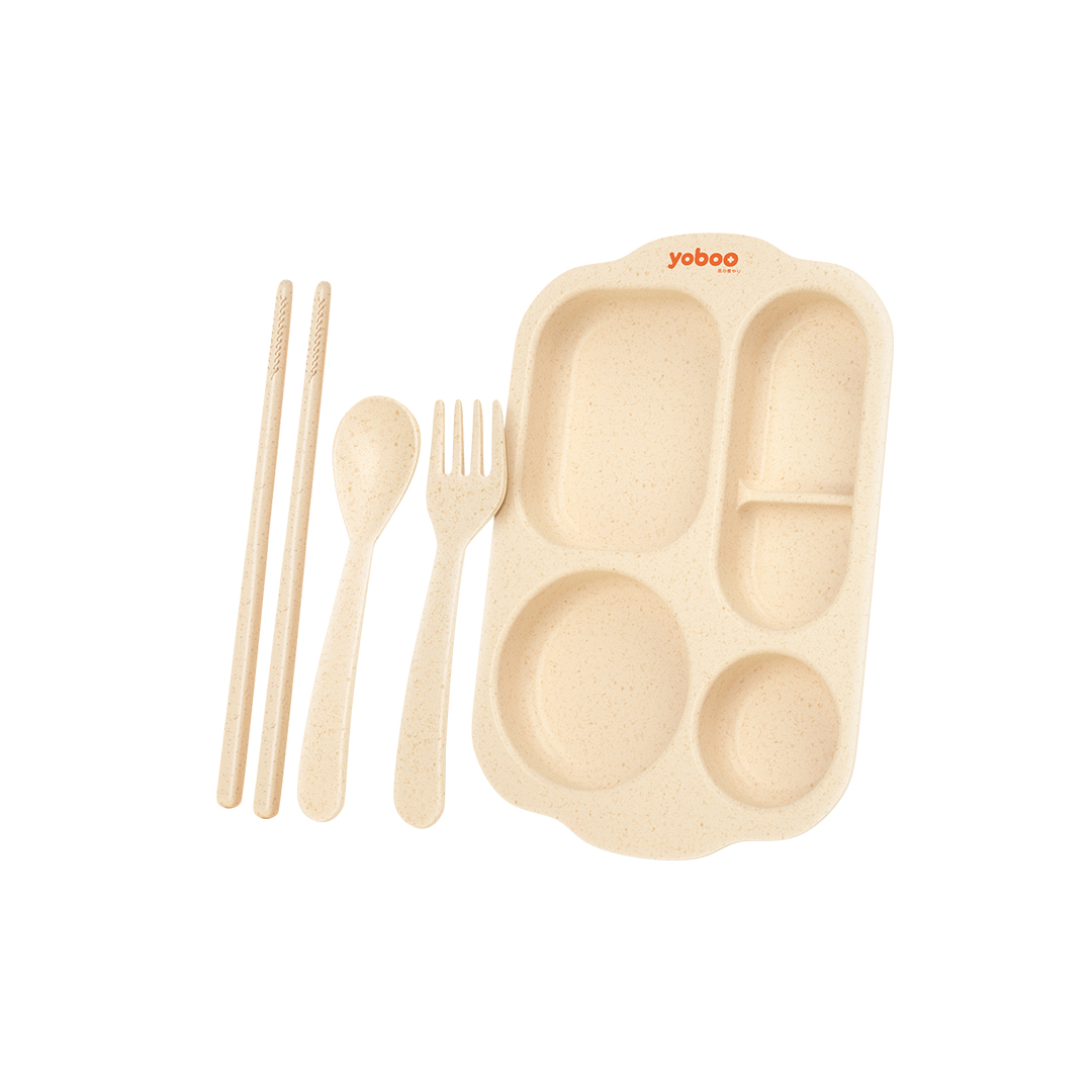 Yoboo Baby Tableware Set Wheat straw material Easy to clean Safe and Durable