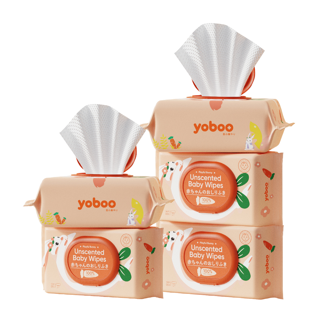 Yoboo Unscented Baby Wipes | Playful Bunny |500 Sheets Bundle of 5 | Hygienic | Soft | Alcohol-free