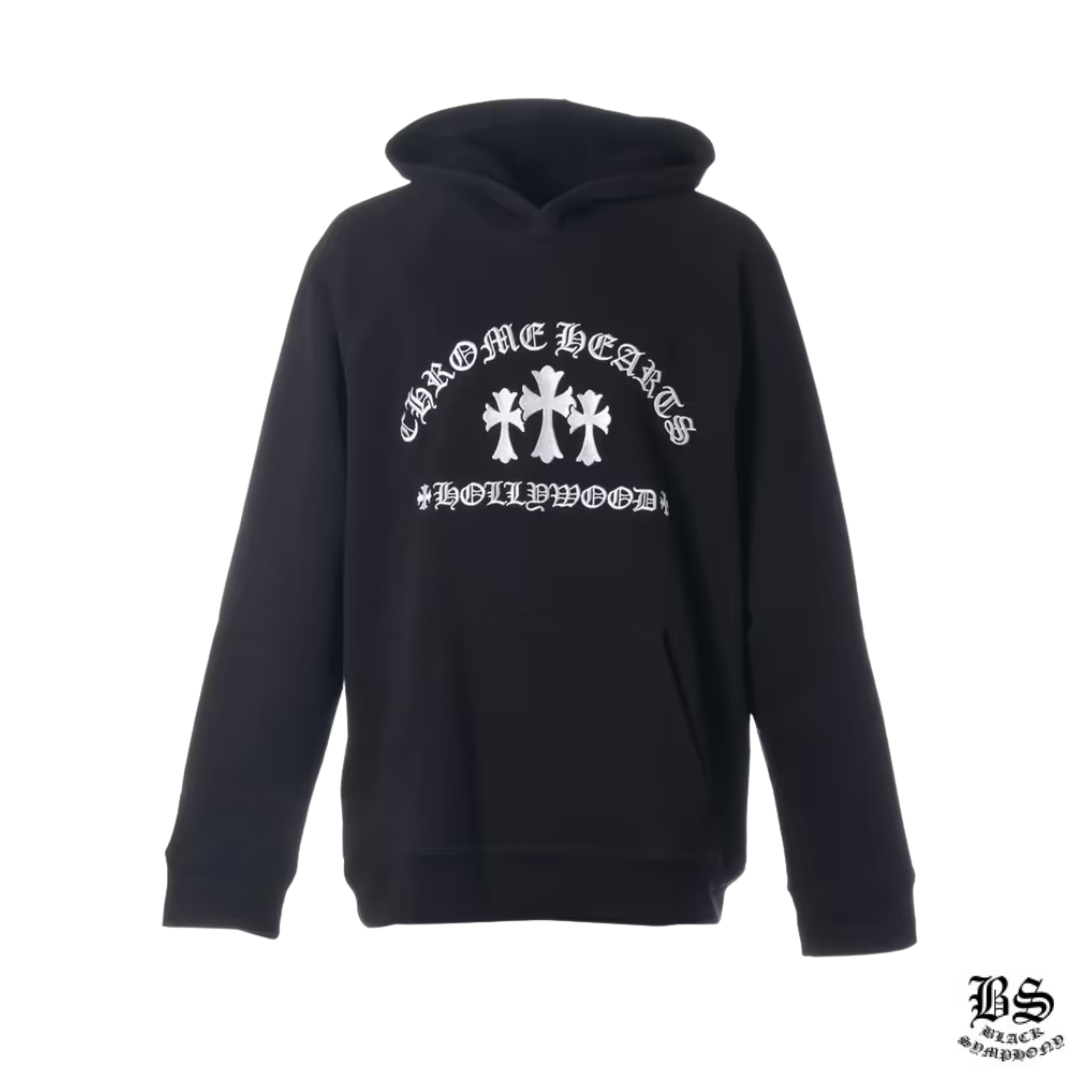 クロムハーツ パーカー コットン  ブラック SAILIN ON セメタリークロス刺繍