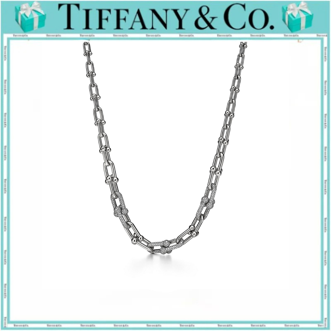 ティファニー ハードウェア グラジュエイテッド リンク ネックレス  ホワイトゴールドにパヴェ ダイヤモンドをセッティング