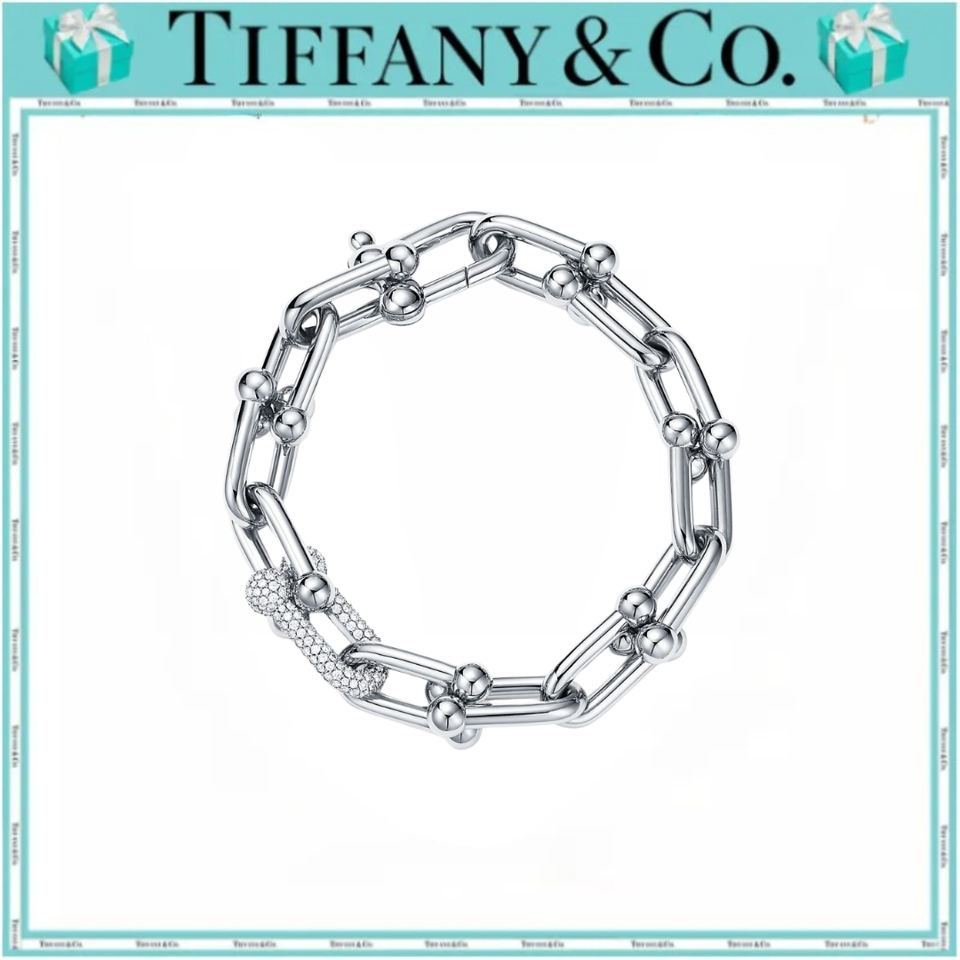 ティファニ（Tiffany） ティファニー ハードウェア ラージ リンク ブレスレット ホワイトゴールドにダイヤモンドをセッティング