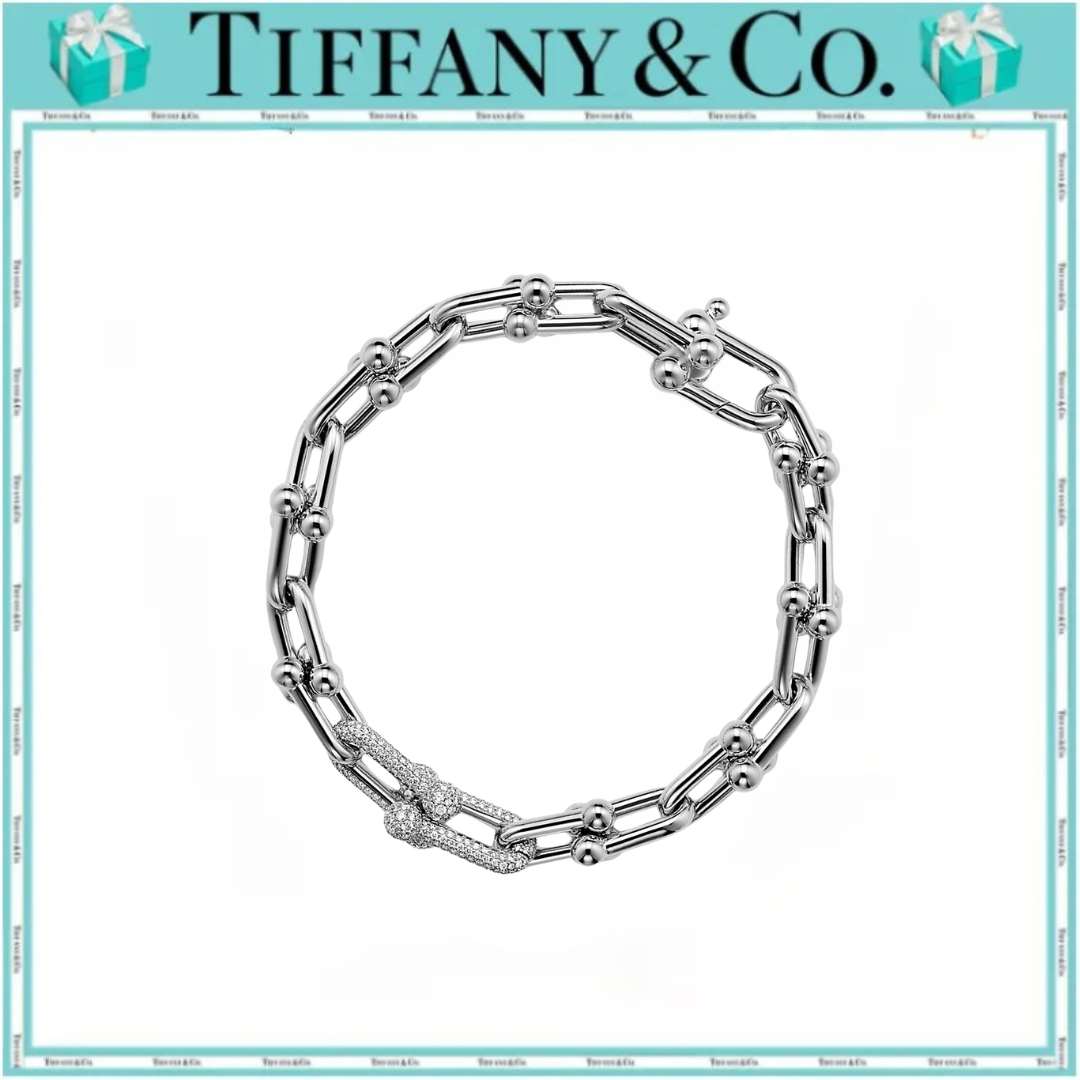 ティファニ（Tiffany）  ハードウェア ミディアム リンク ブレスレット ホワイトゴールドにダイヤモンドをセッティング