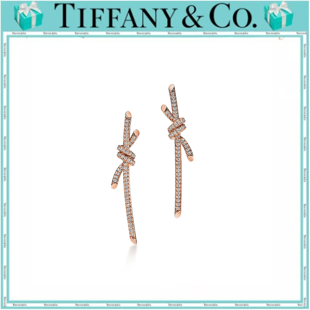 ティファニー ノット ドロップ ピアス ローズゴールドにダイヤモンドをセッティング