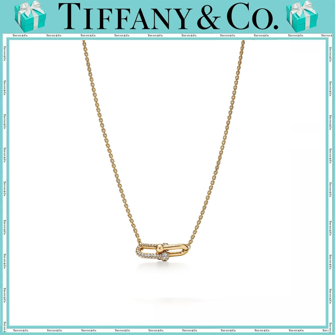 ティファニー ハードウェア ダブルリンク ペンダント イエローゴールドにダイヤモンドをセッティング