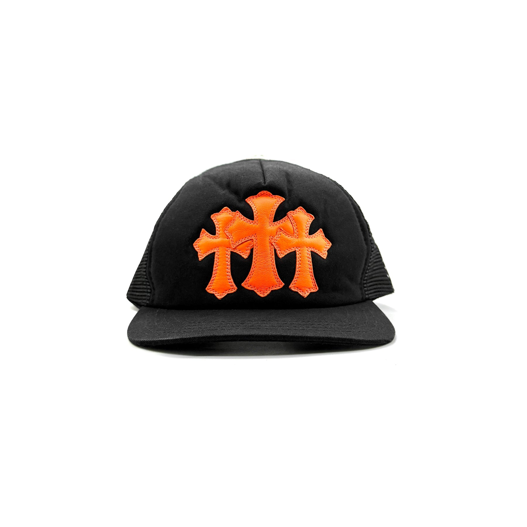 Chrome Hearts　クロムハーツ オレンジのトリプルクロスパッチ付きレザートラッカーキャップ